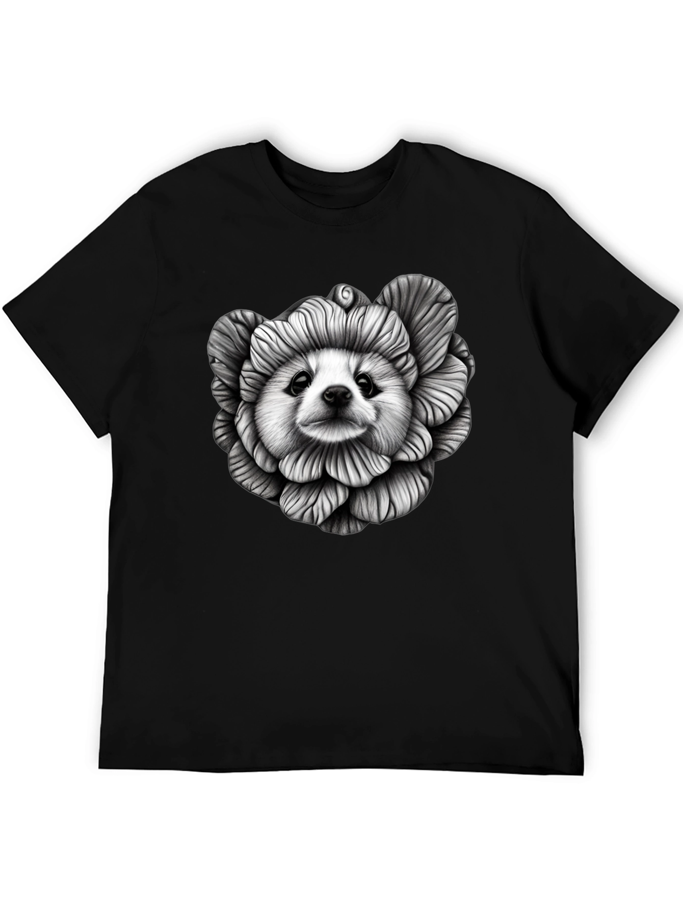 Black Dog Flower Graphic Tee - Unique Art T-Shirt view 5