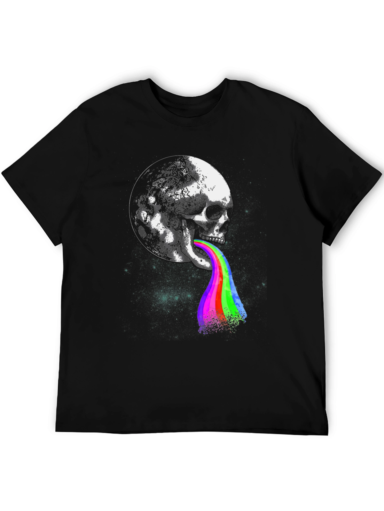 Black Skull Moon Rainbow Tongue Graphic Tee view 5