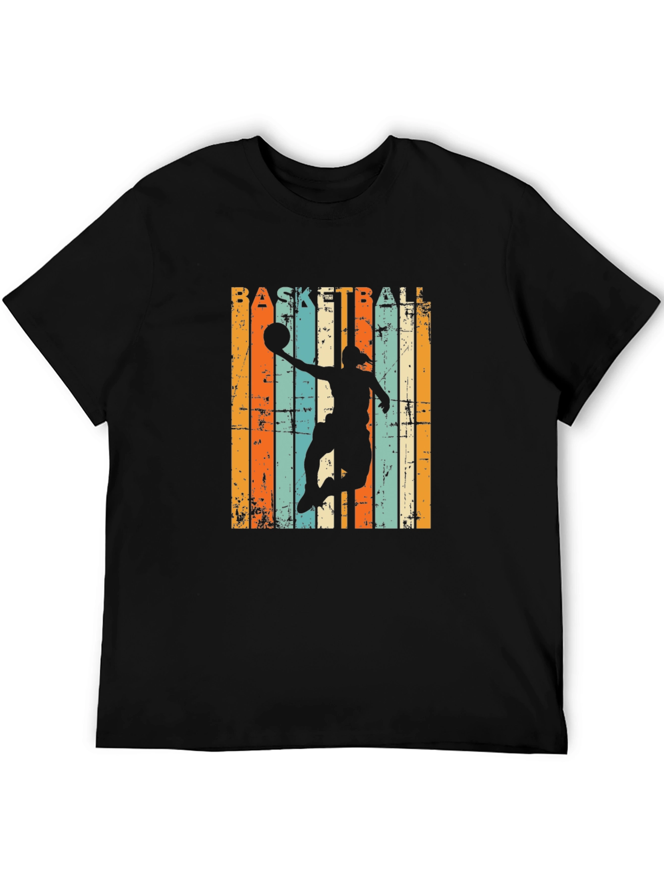 Black Basketball Silhouette Retro Striped Graphic Tee view 5