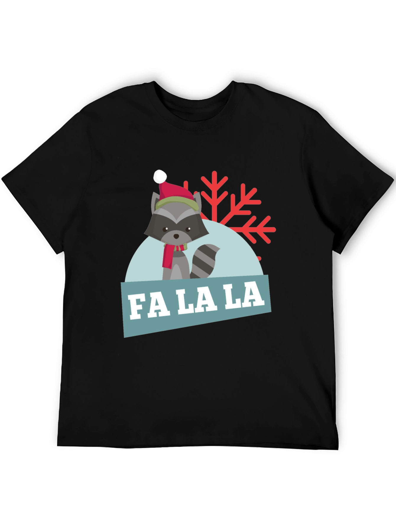 Black Festive Raccoon 'Fa La La' Holiday T-Shirt view 5