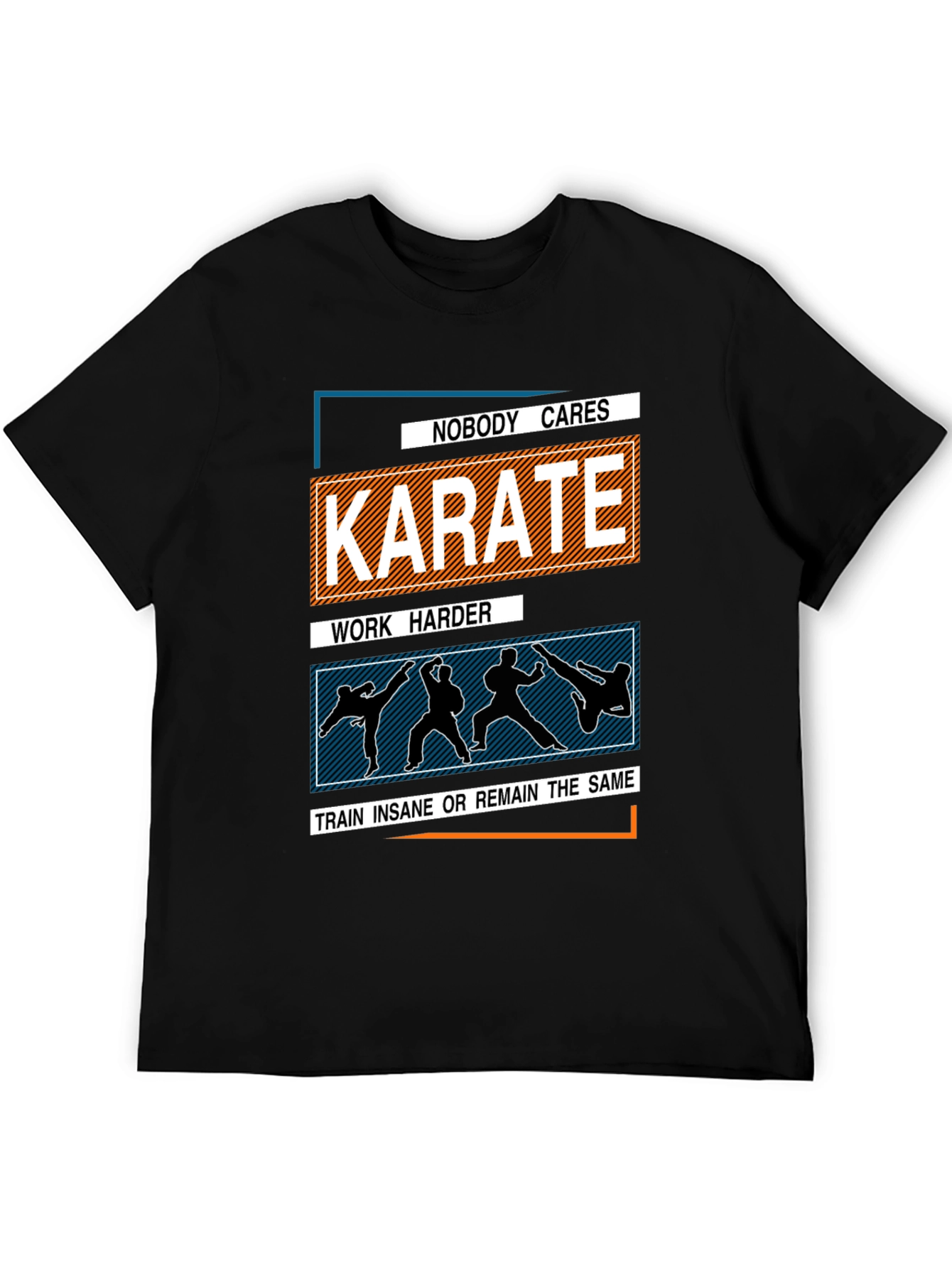 Black Karate Training T-Shirt: Nobody Cares, Work Harder view 5