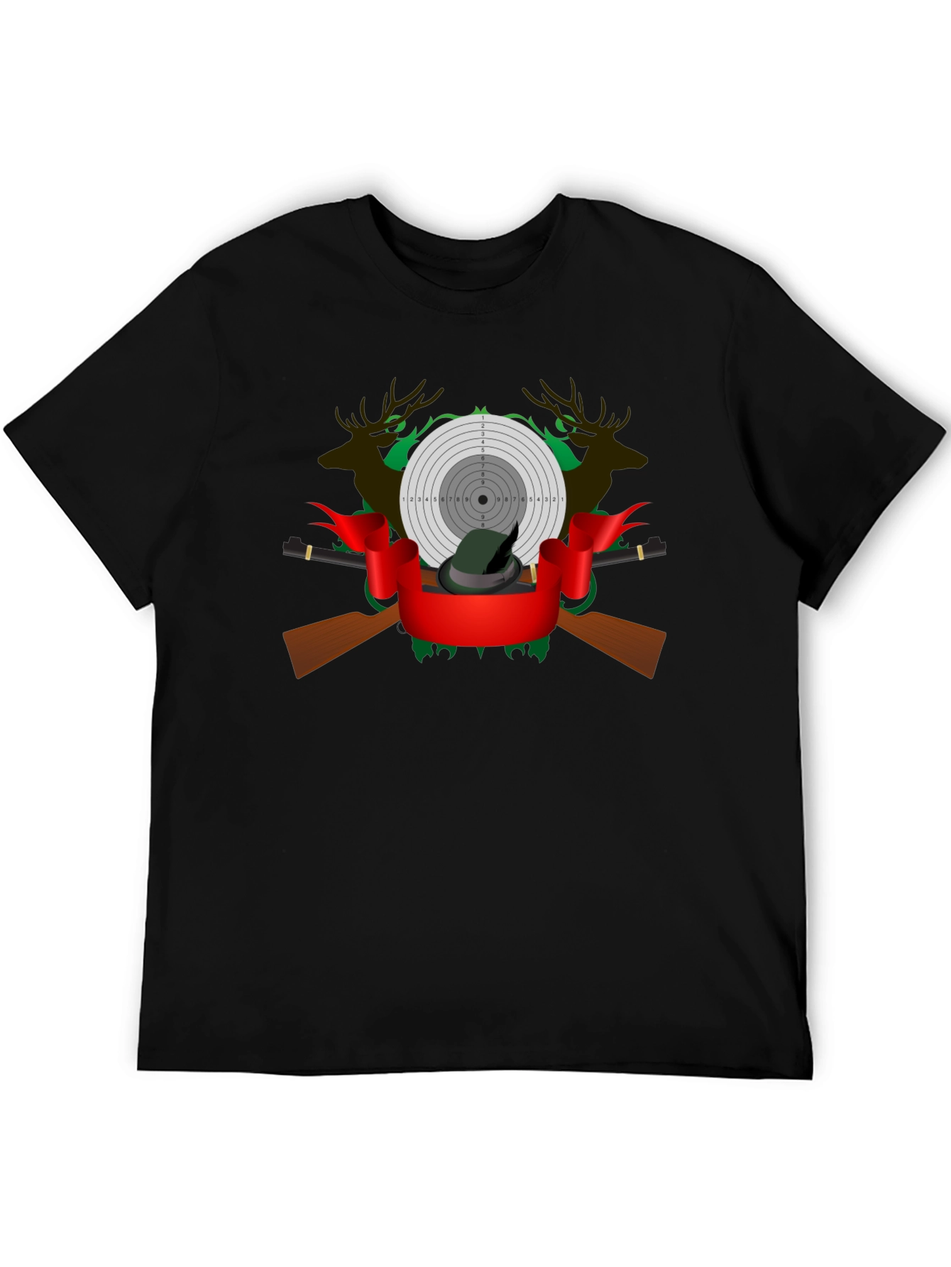 Black Hunting Graphic Tee - Deer, Target, and Rifle Design view 5