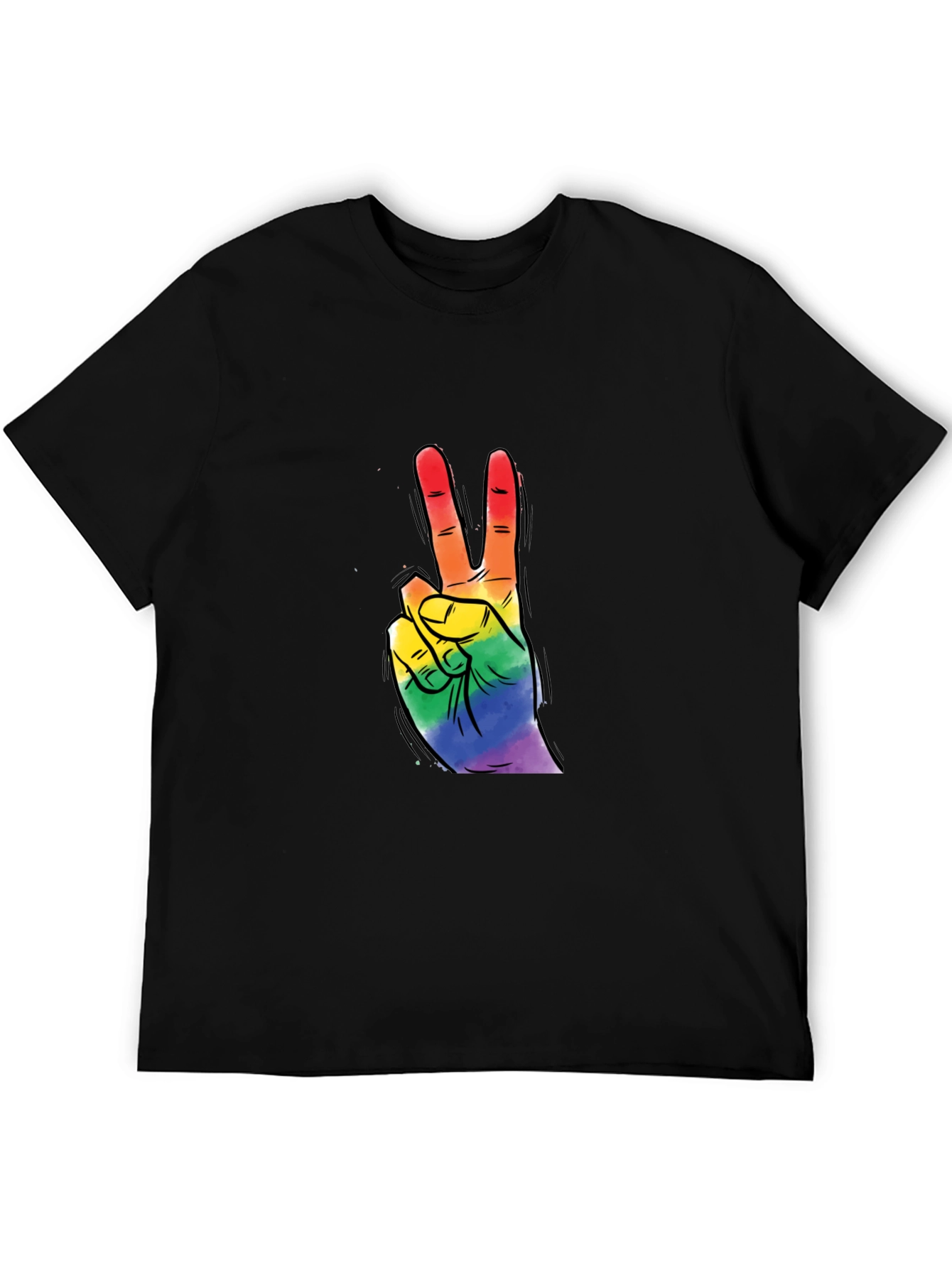Black Rainbow Peace Sign Graphic Tee - Black Cotton T-Shirt view 5