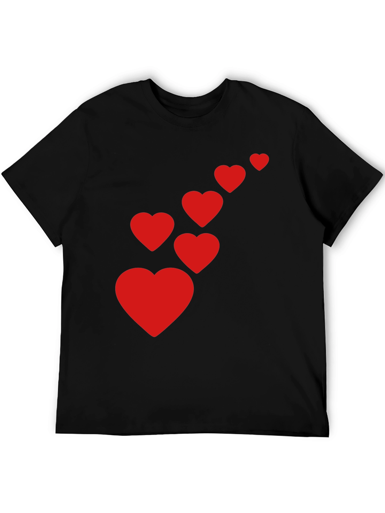 Black Men's Black T-Shirt with Red Heart Cascade view 5