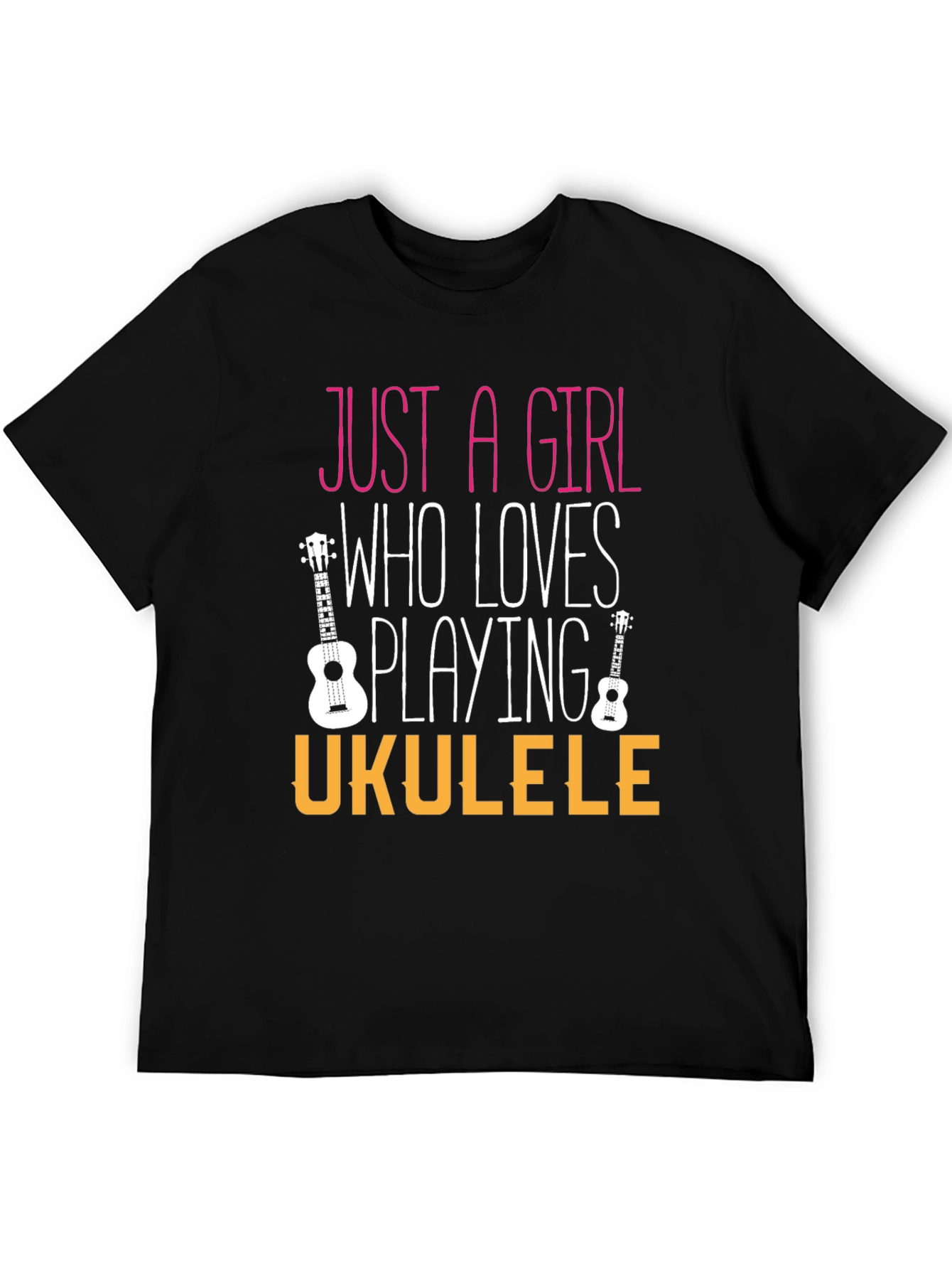 Black Just a Girl Who Loves Playing Ukulele T-Shirt view 5