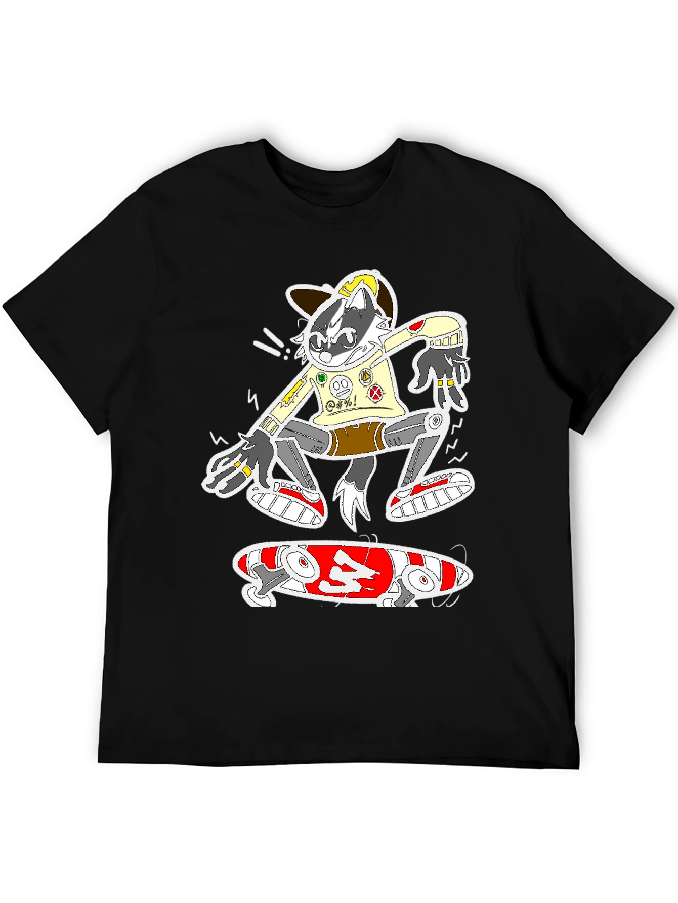 Black Skater Raccoon Graphic Tee - Black Cotton Blend view 5