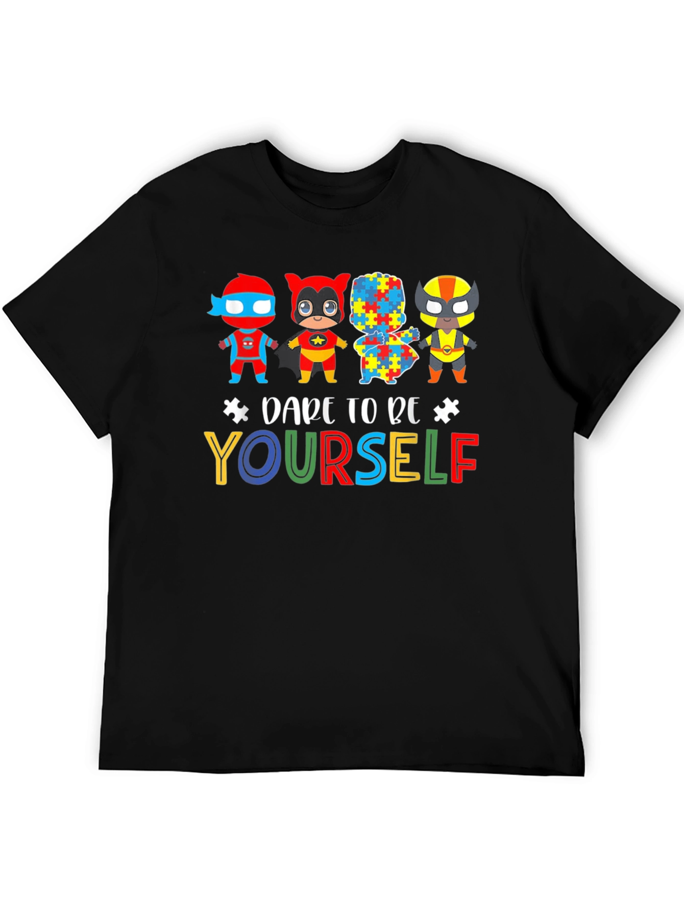 Black Dare To Be Yourself Autism Awareness Graphic Tee view 5