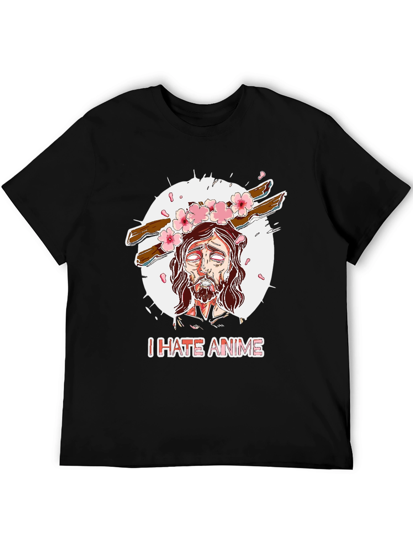 Black I Hate Anime Graphic Tee view 5