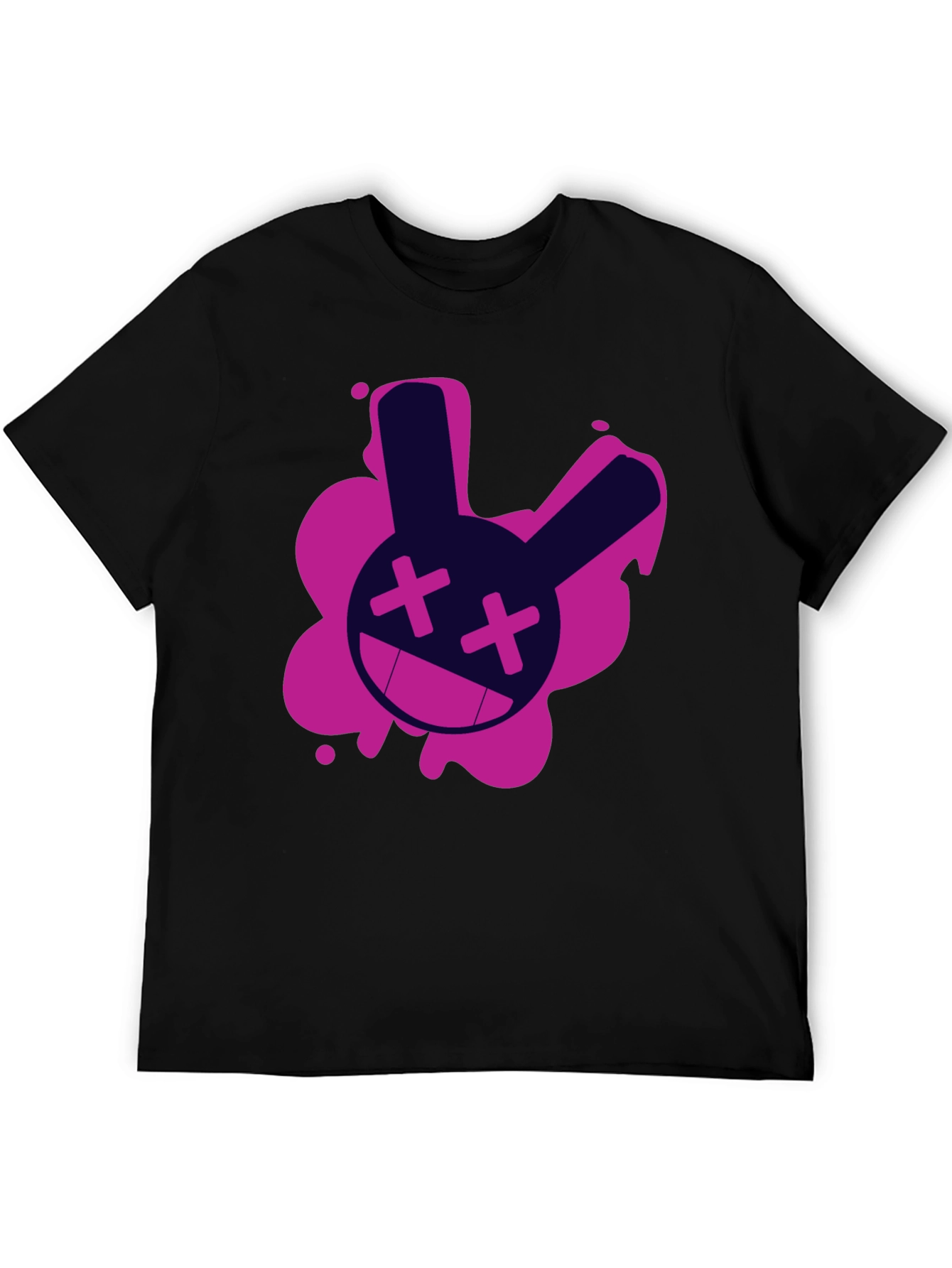Black Edgy Rabbit Graphic Tee - Black Cotton T-Shirt view 5
