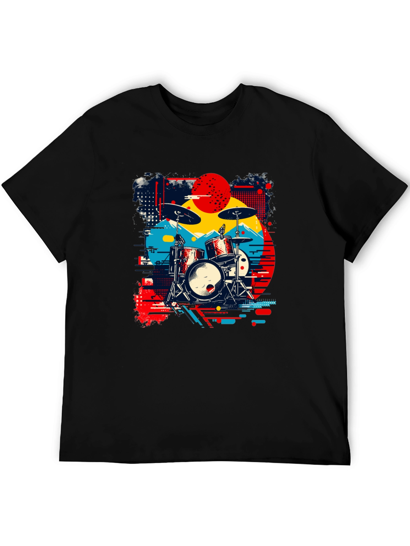 Black Retro Drum Kit Graphic Tee view 5