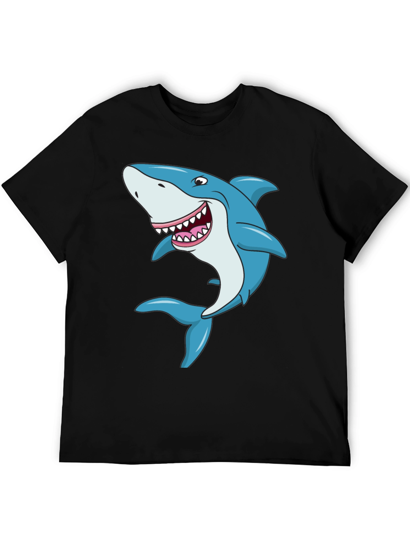 Black Cartoon Shark Graphic Tee - Black Cotton T-Shirt view 5