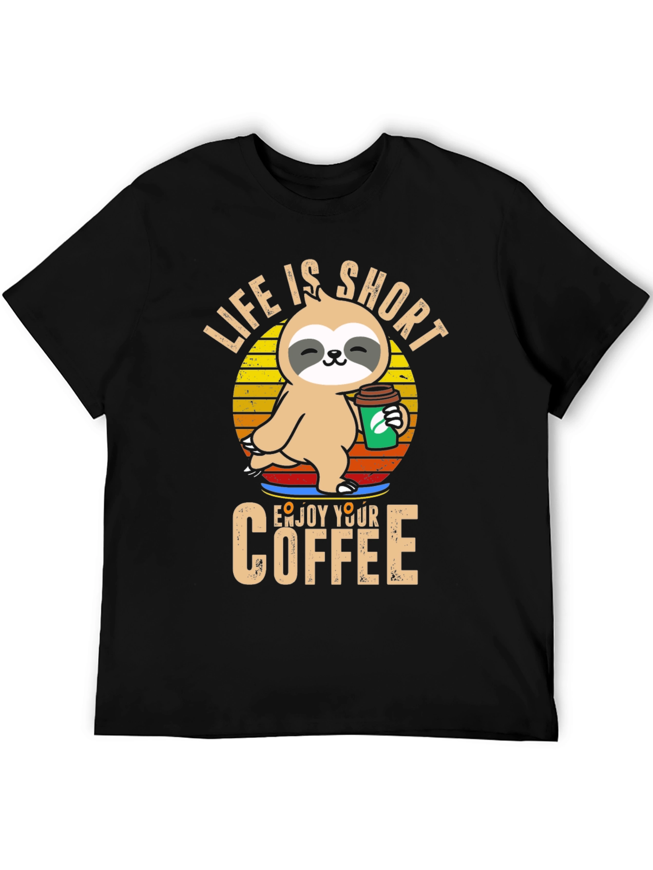 Black Life is Short Sloth Coffee T-Shirt view 5