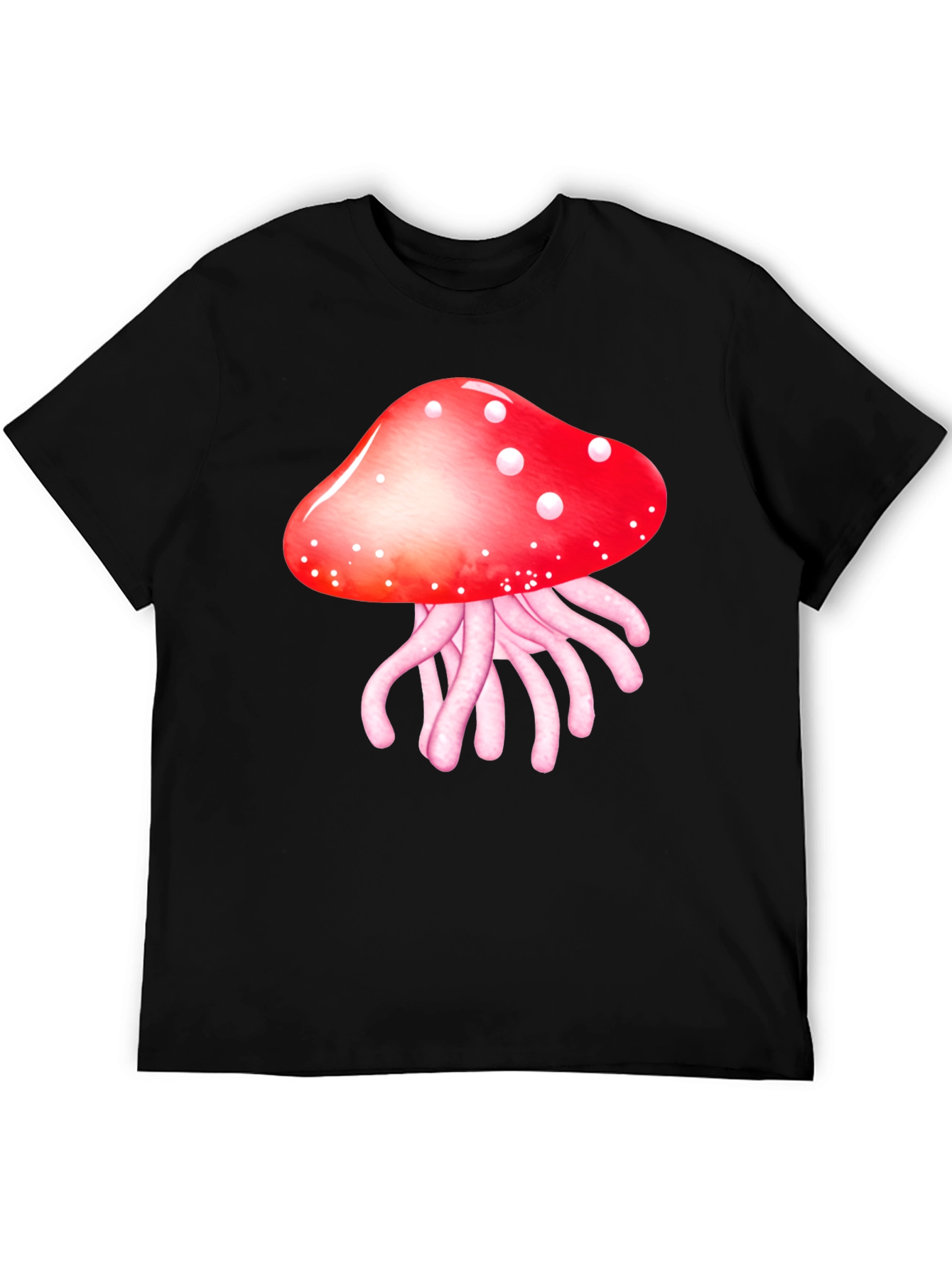Black Mushroom Jellyfish Graphic T-Shirt - Funky Crew Neck Tee view 5