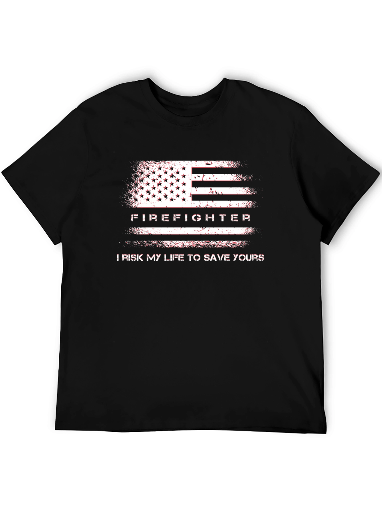 Black Firefighter American Flag T-Shirt - Risk My Life To Save Yours view 5