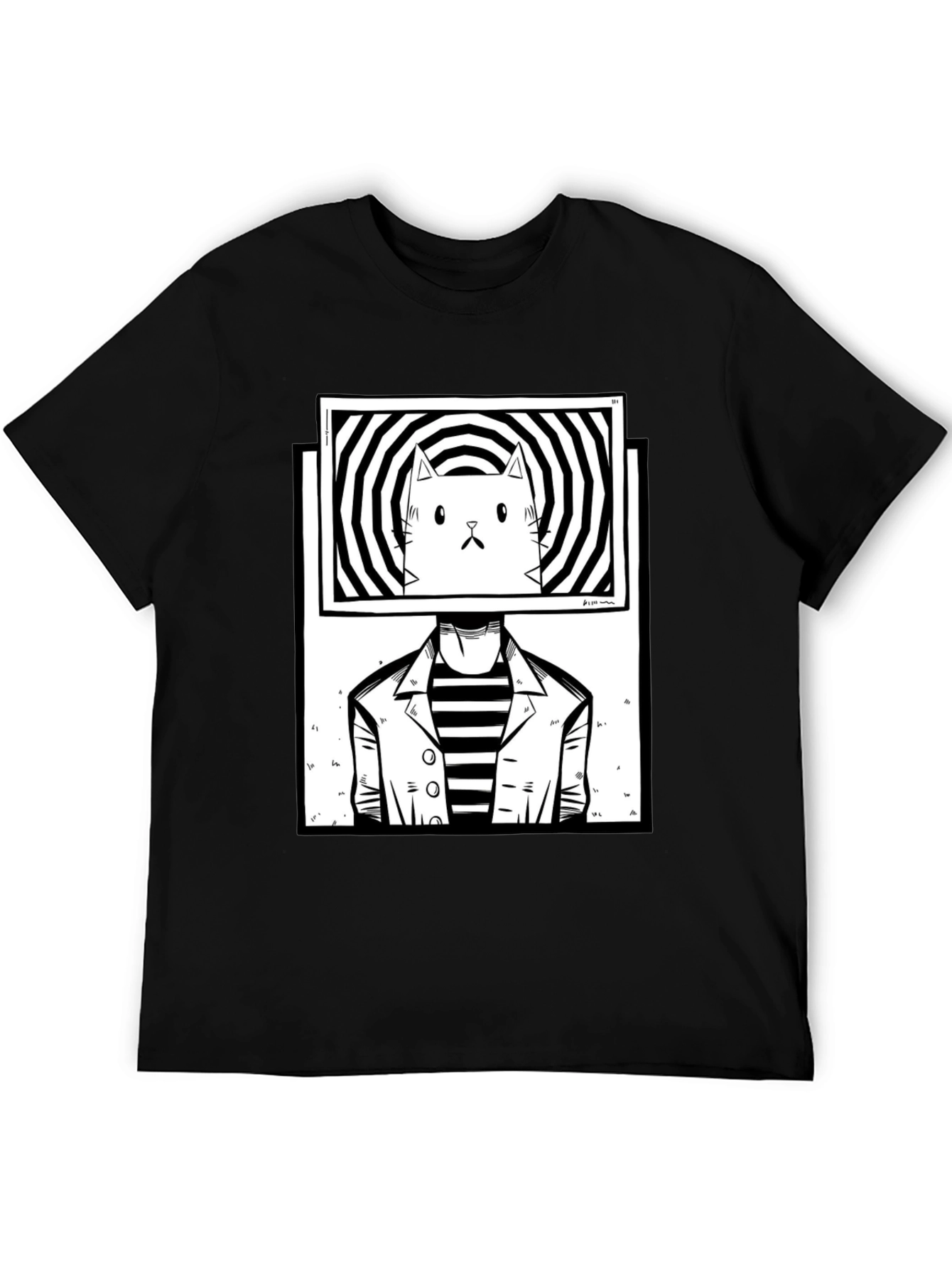 Black Abstract Cat Head T-Shirt view 5