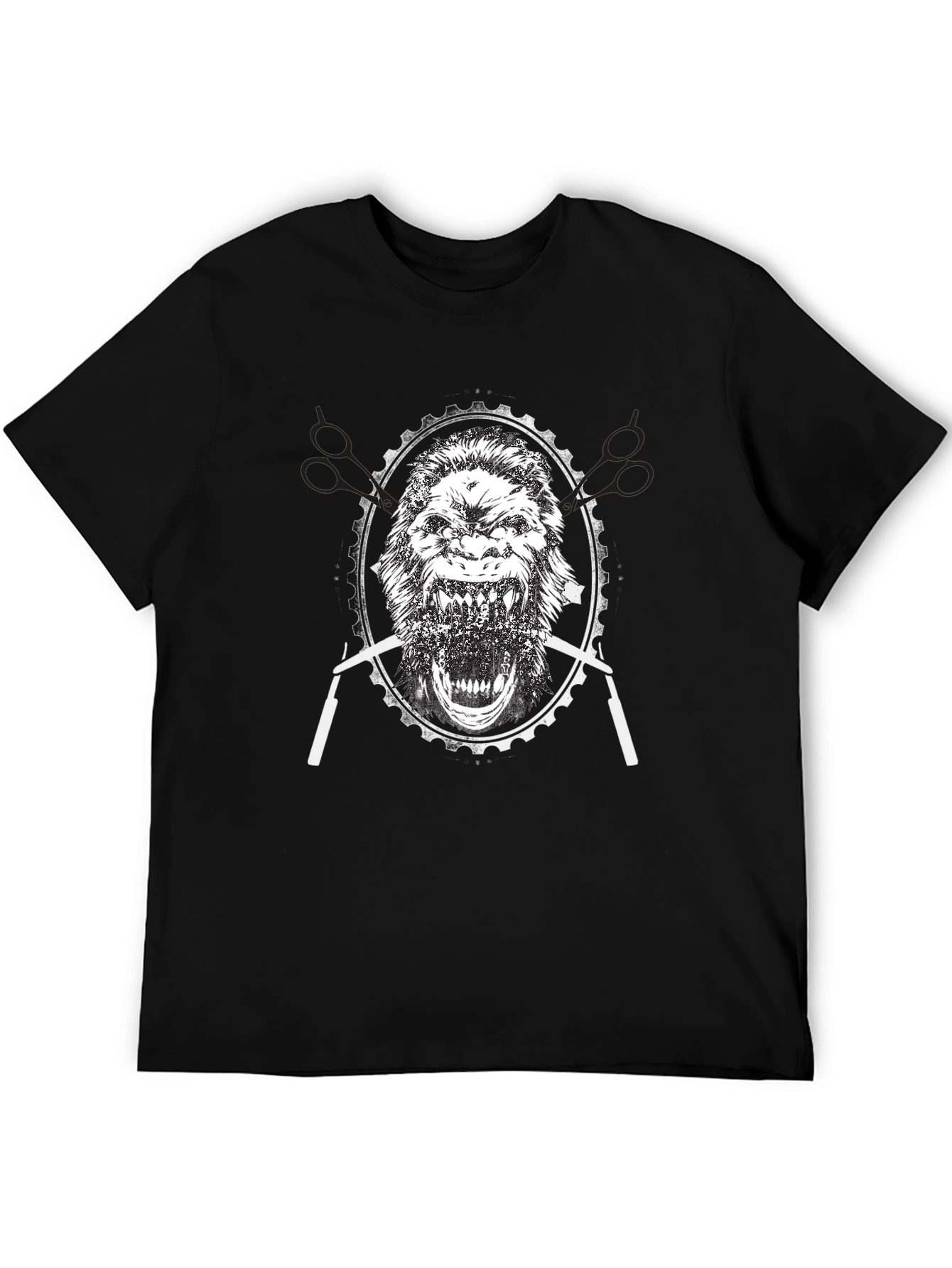 Black Men's Black Sasquatch Barber Graphic T-Shirt view 5