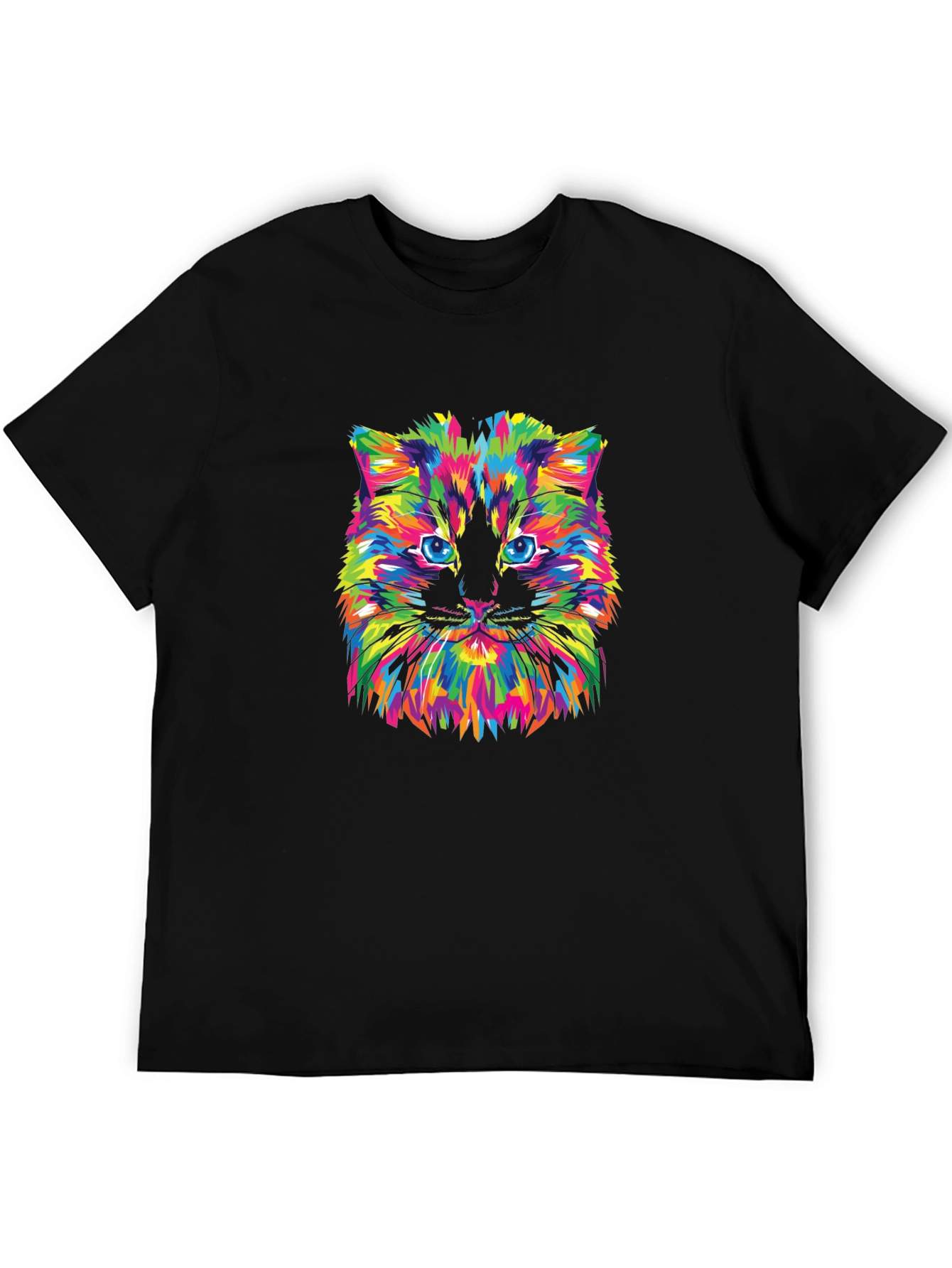 Black Vibrant Cat Graphic Tee - Soft Cotton Blend view 5