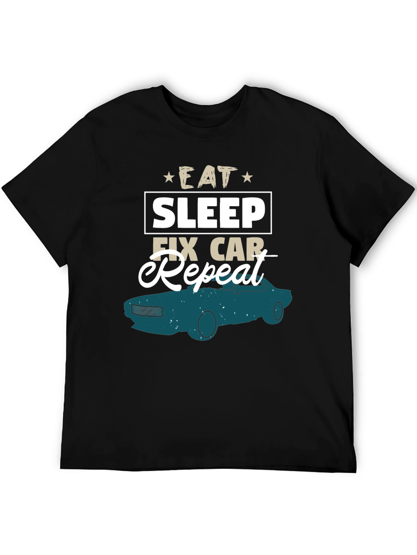 Black Eat Sleep Fix Car Repeat Graphic Tee view 5