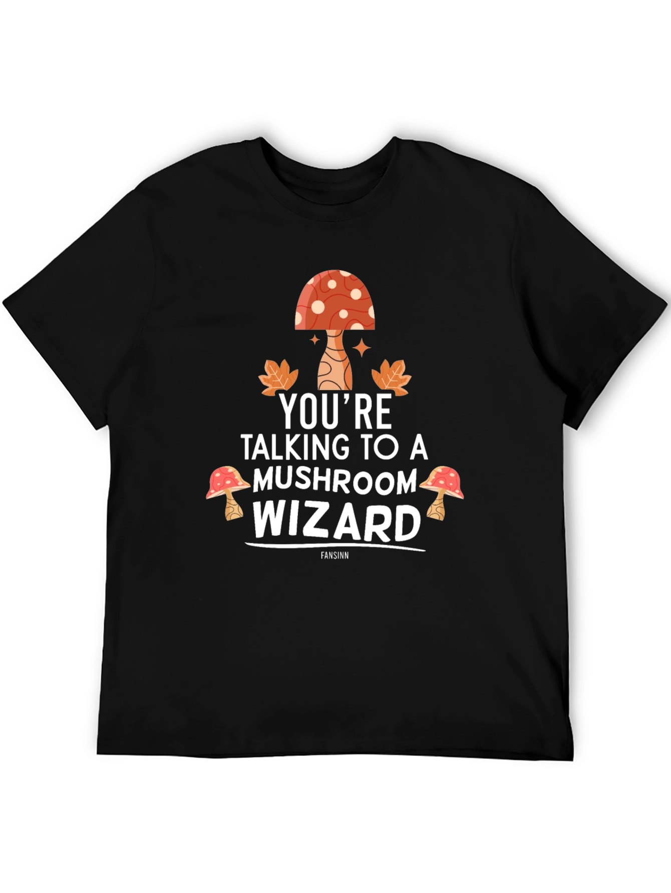 Black Mushroom Wizard Graphic T-Shirt - Unisex Cotton Tee view 5