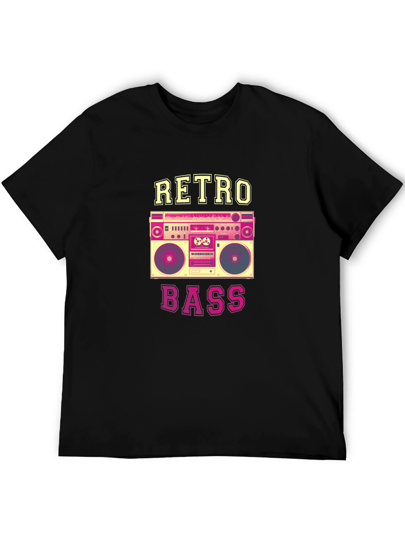 Black Retro Bass Boombox Graphic Tee - Black Cotton Blend view 5