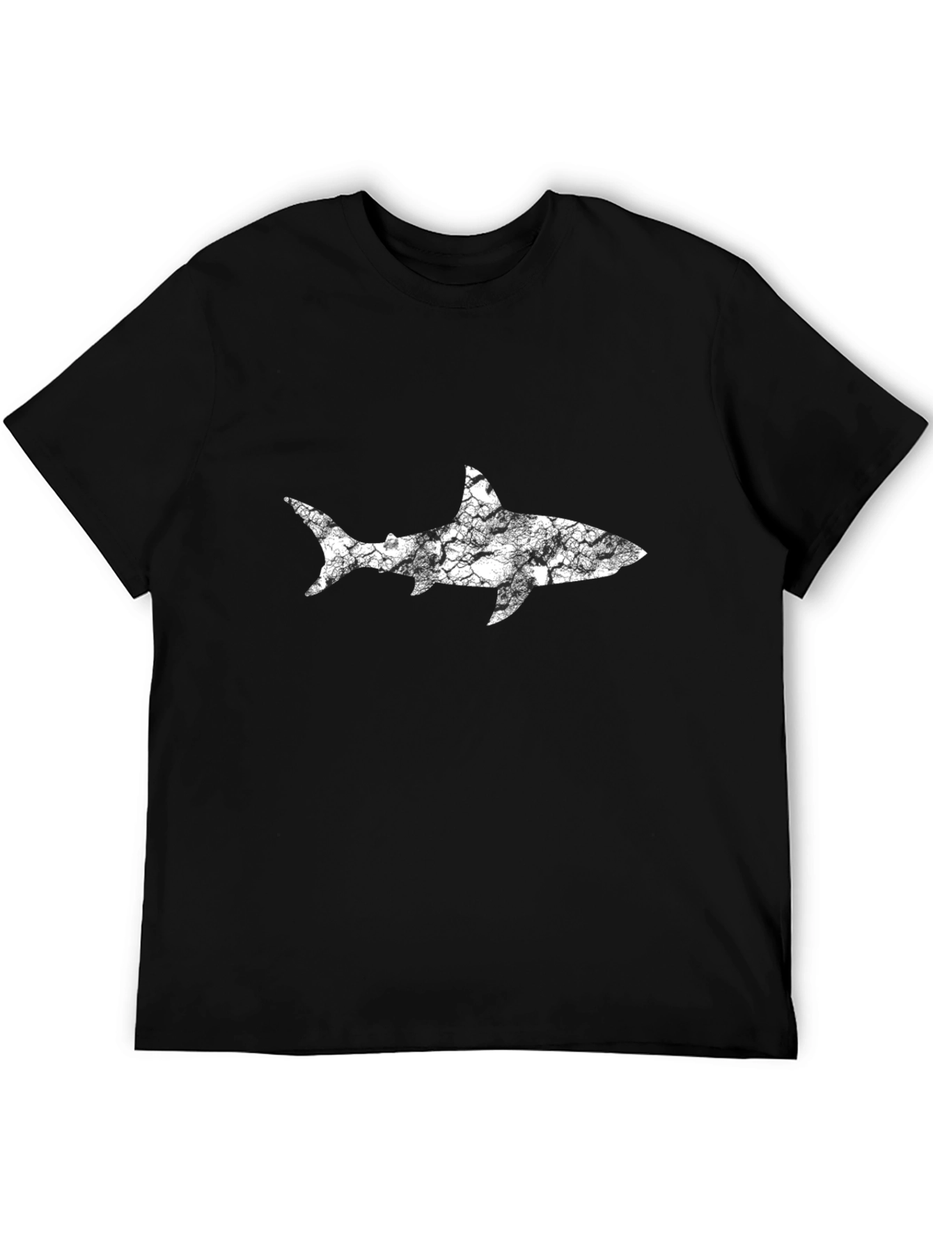 Black Men's Shark Graphic T-Shirt - Distressed Style view 5