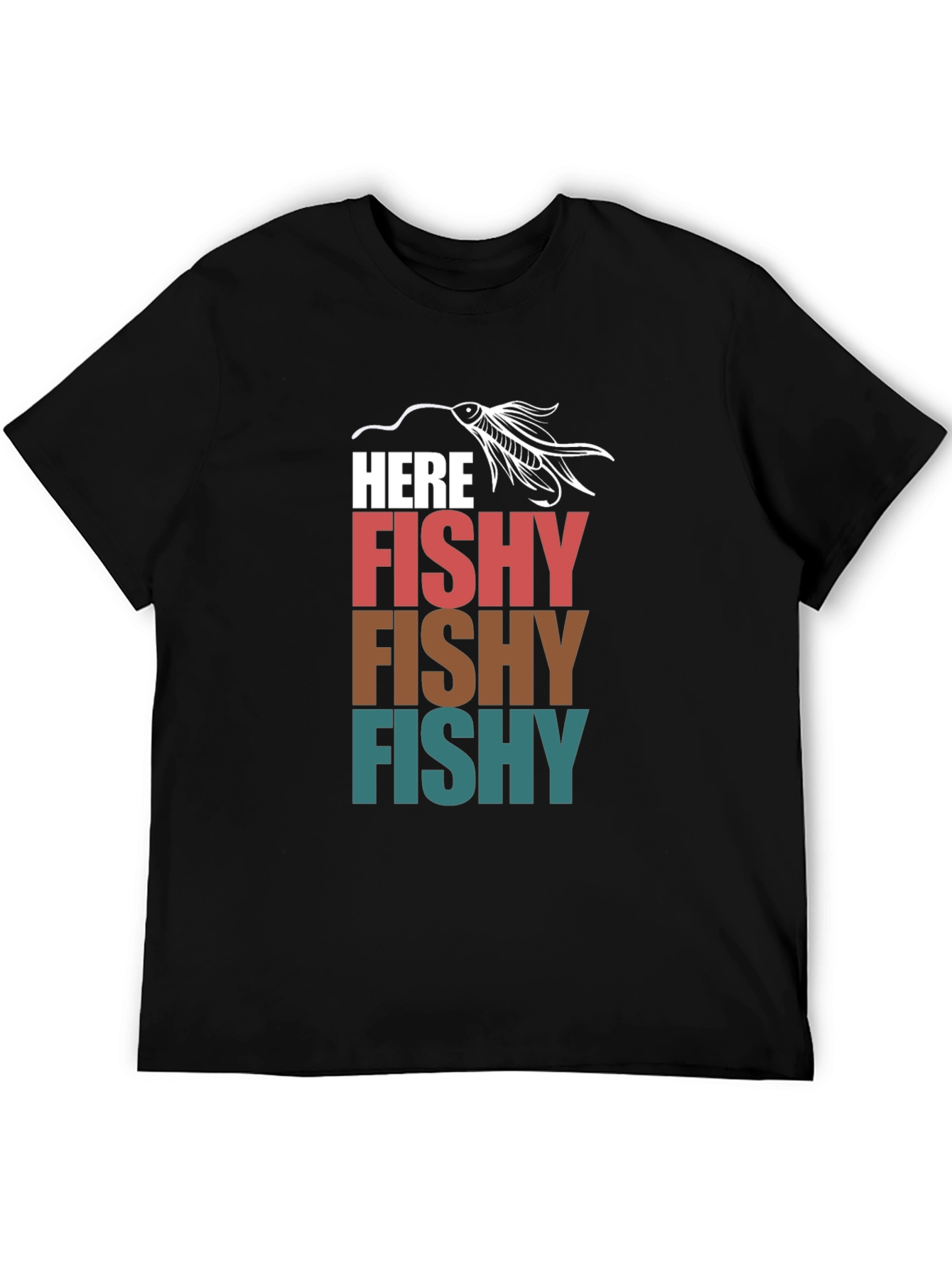 Black Here Fishy T-Shirt Fishing Lure Tee view 5