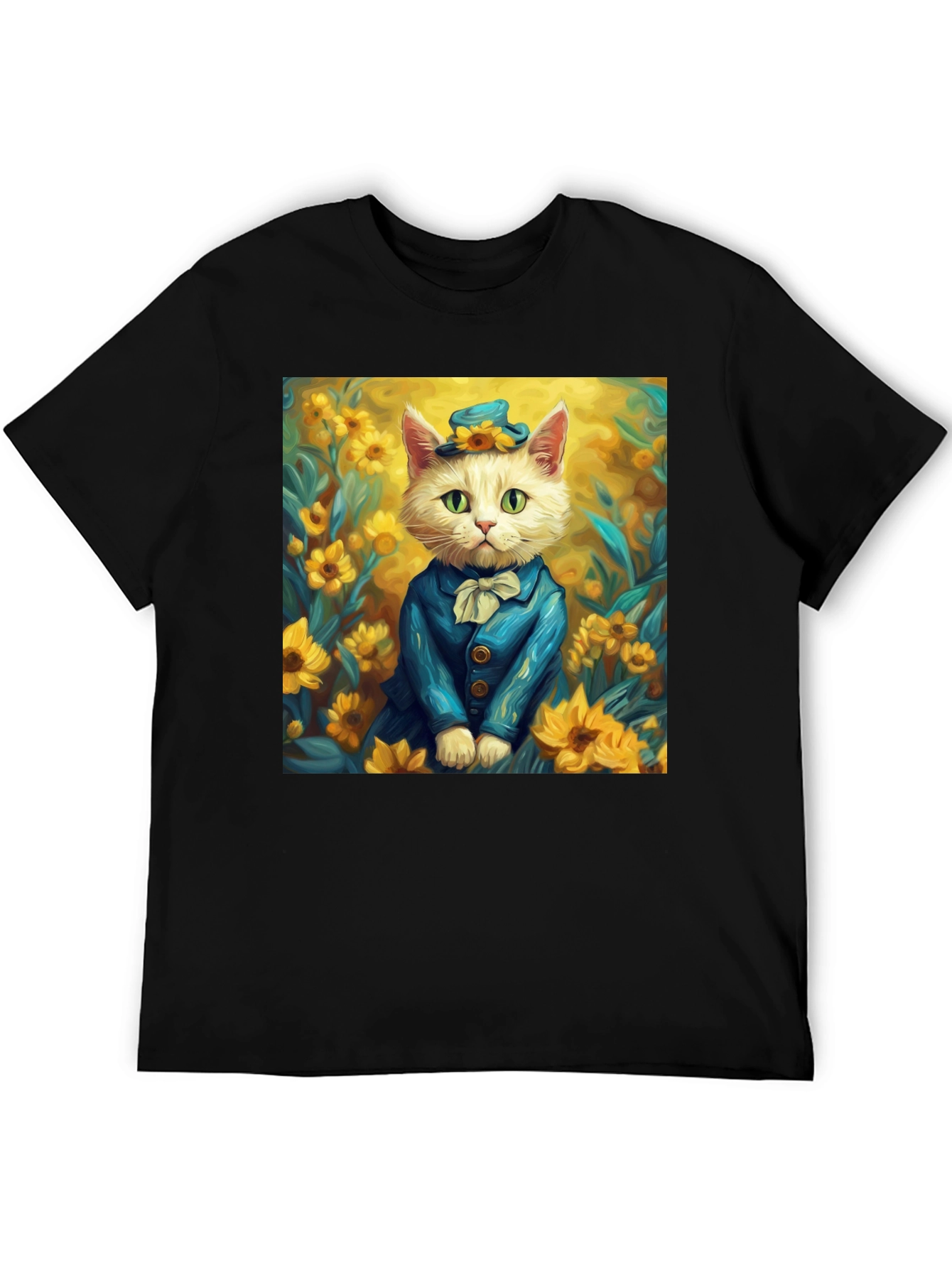 Black Cat in Sunflowers T-Shirt - Stylish Graphic Tee view 5