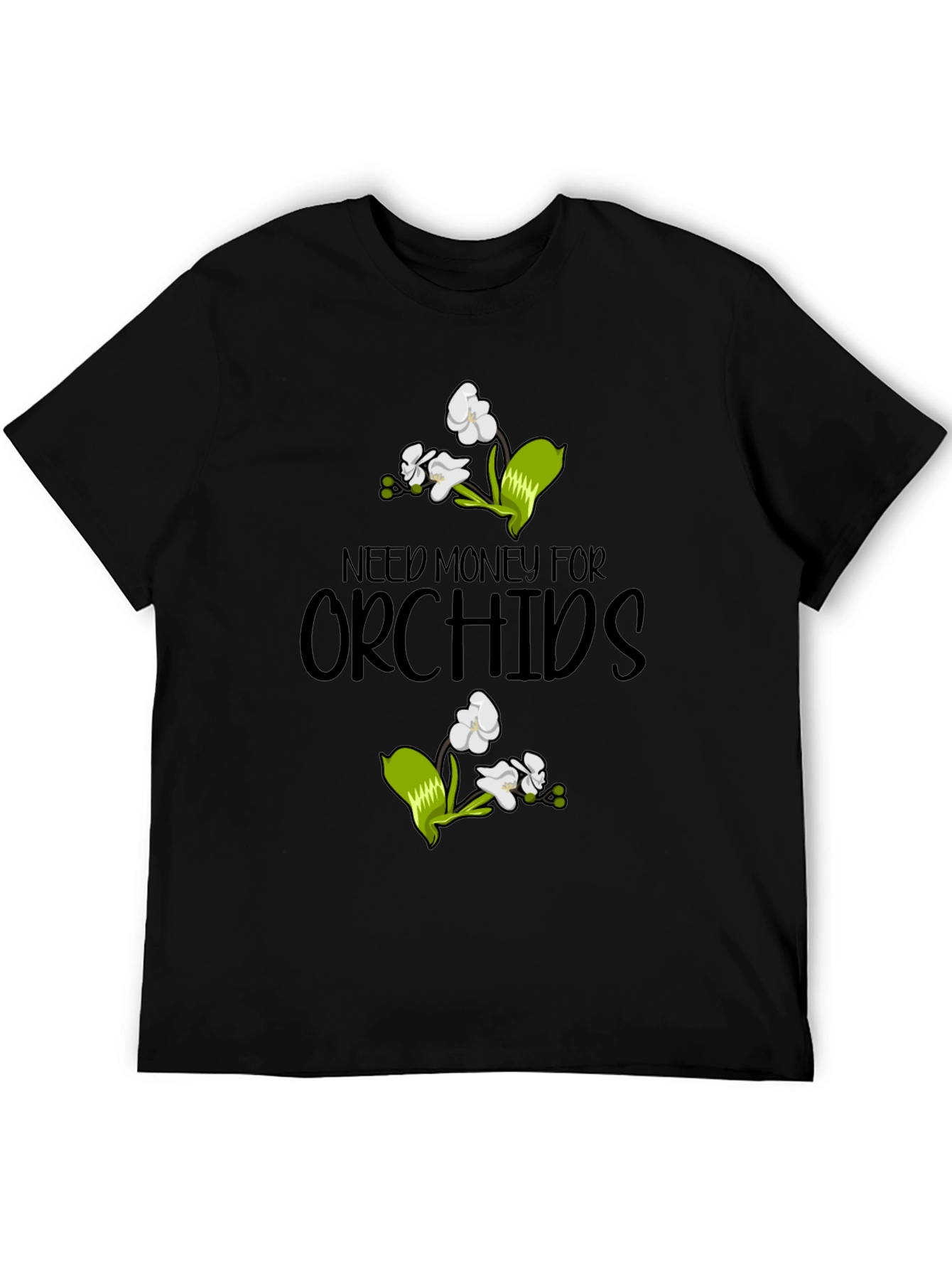 Need Money for Orchids Black Graphic T-Shirt - 5