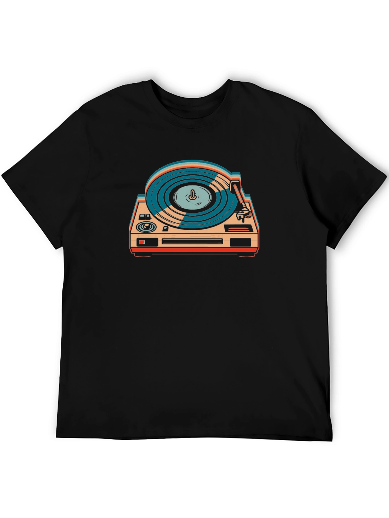 Black Retro Turntable Graphic Tee - Vinyl Record Player Shirt view 5