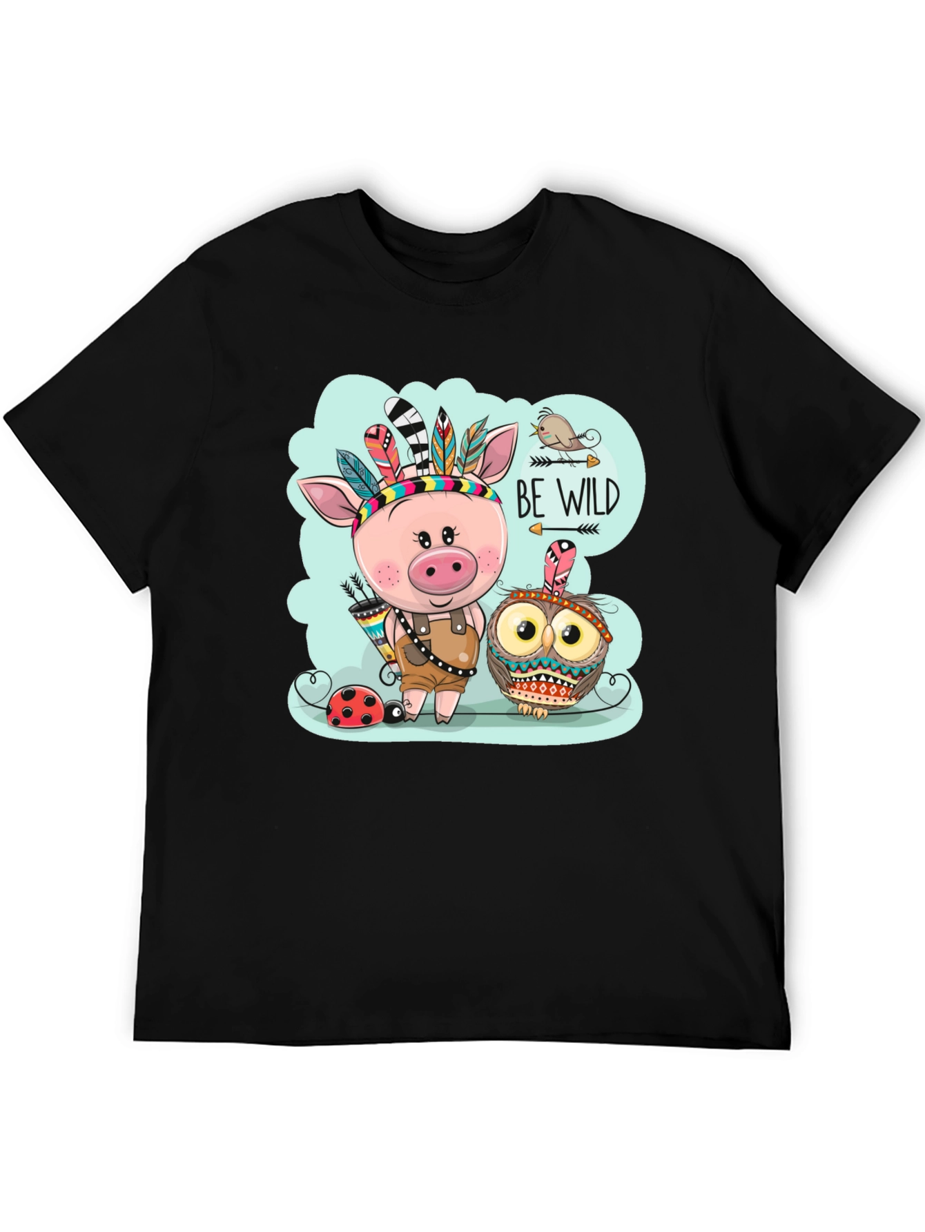 Black Be Wild T-Shirt - Pig & Owl Graphic Tee view 5