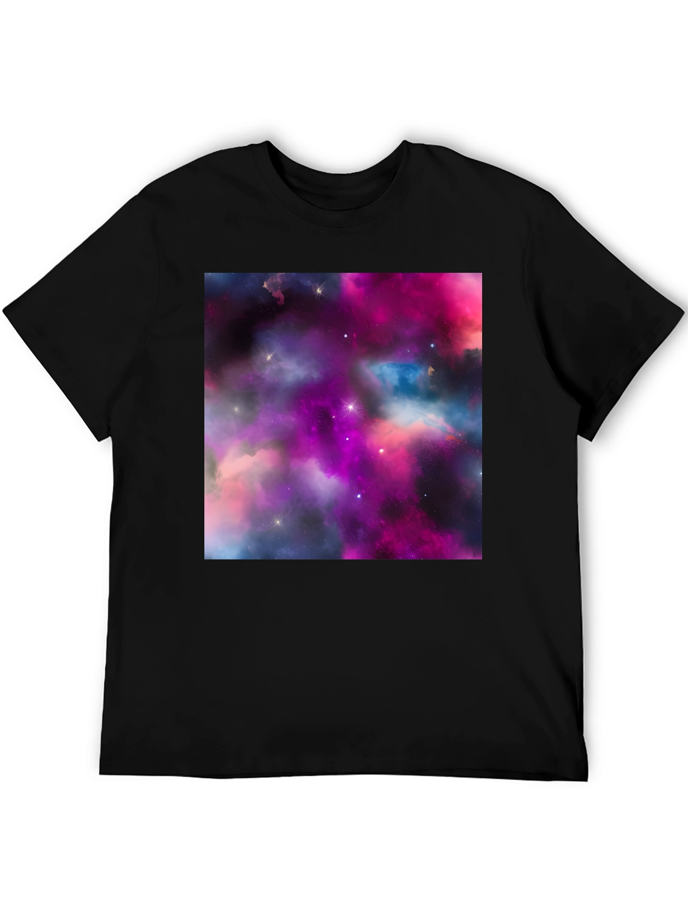 Black Galaxy Print Black T-Shirt - Stylish Outer Space Design view 5
