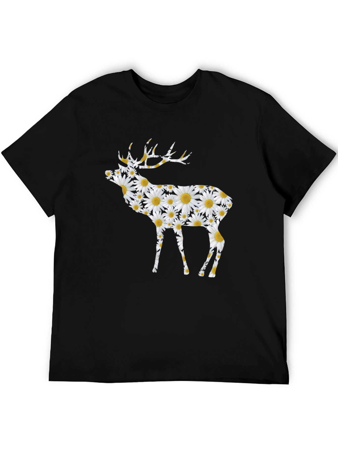 Black Floral Deer Print Black T-Shirt view 5