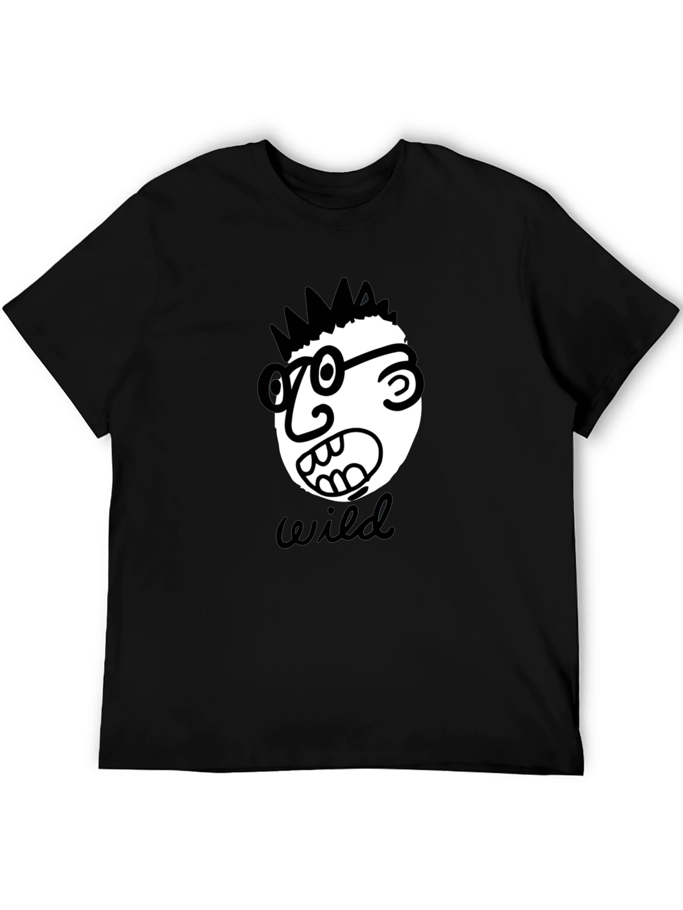 Black Wild Cartoon Face Black T-Shirt view 5