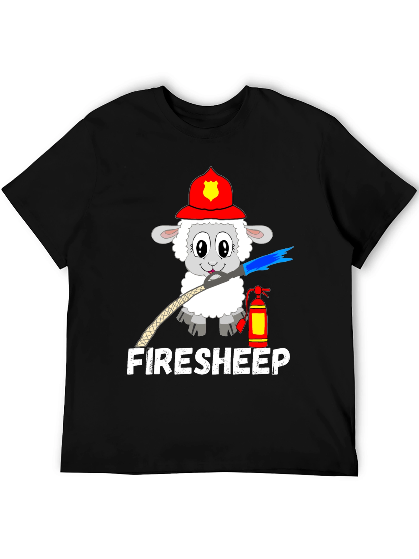 Black Funny Fire Sheep Graphic T-Shirt view 5