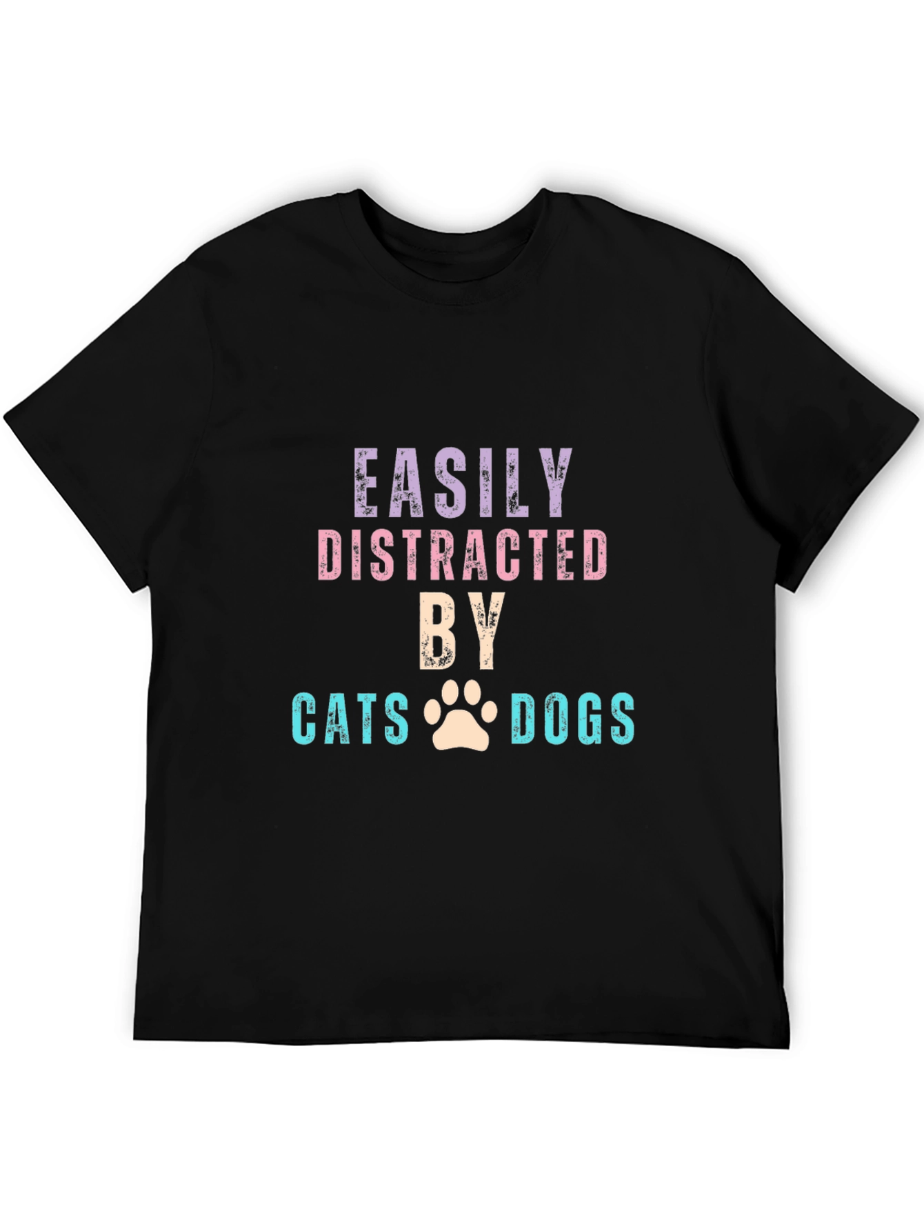 Black Easily Distracted by Cats & Dogs T-Shirt view 5