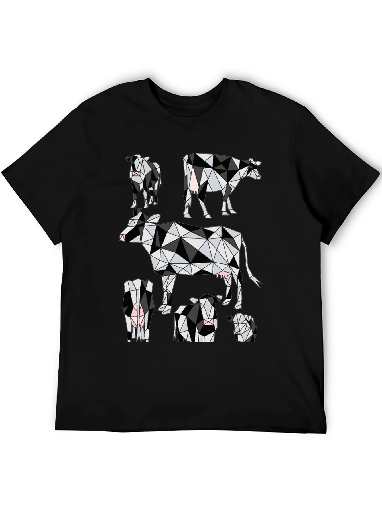 Black Geometric Cow Print Black T-Shirt view 5