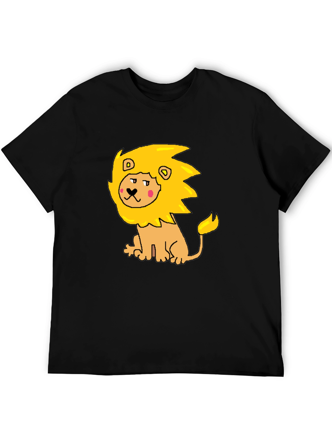 Black Cartoon Lion Graphic Tee - Men's Black T-Shirt view 5