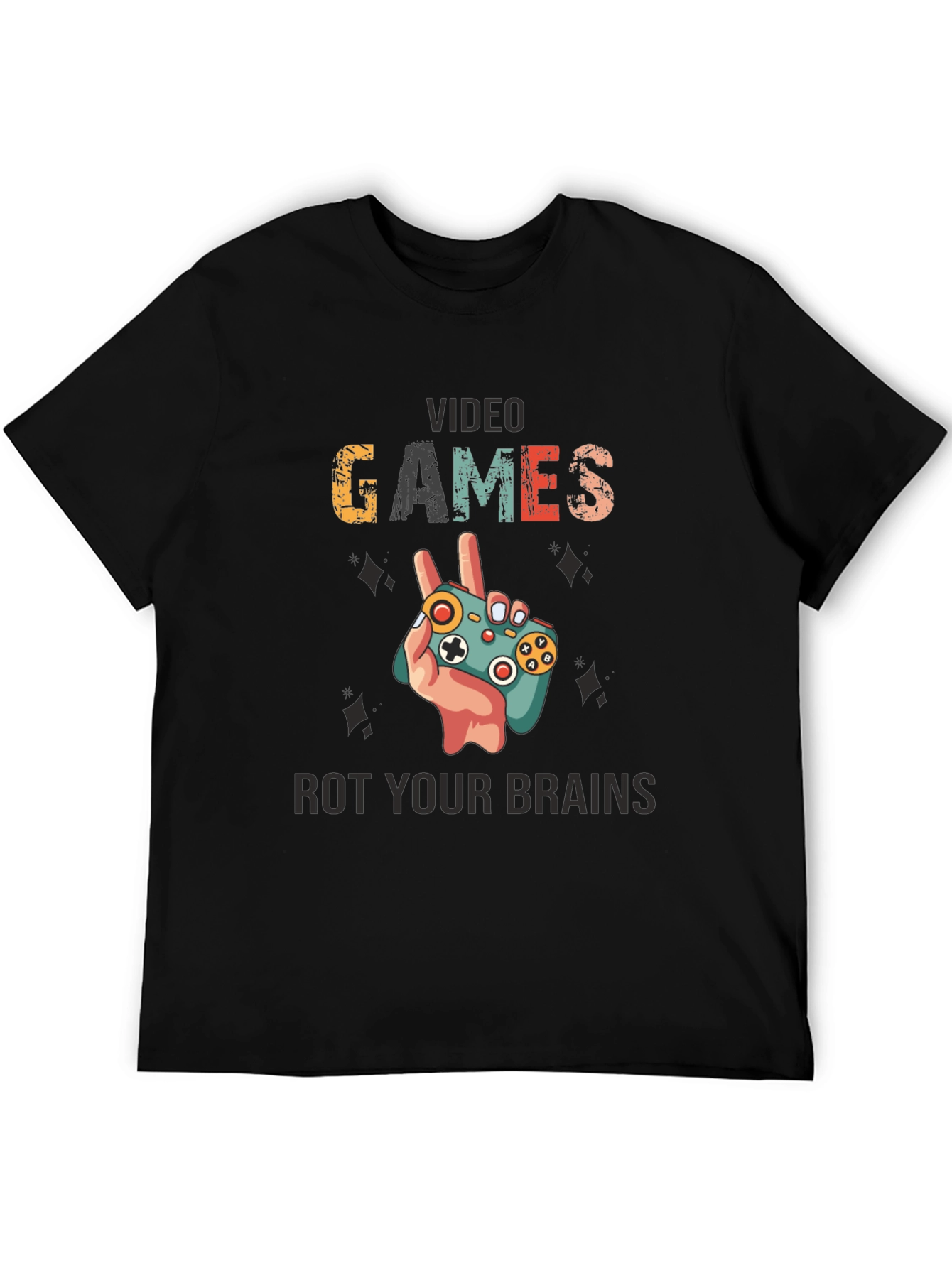 Black Video Games Rot Your Brains T-Shirt view 5