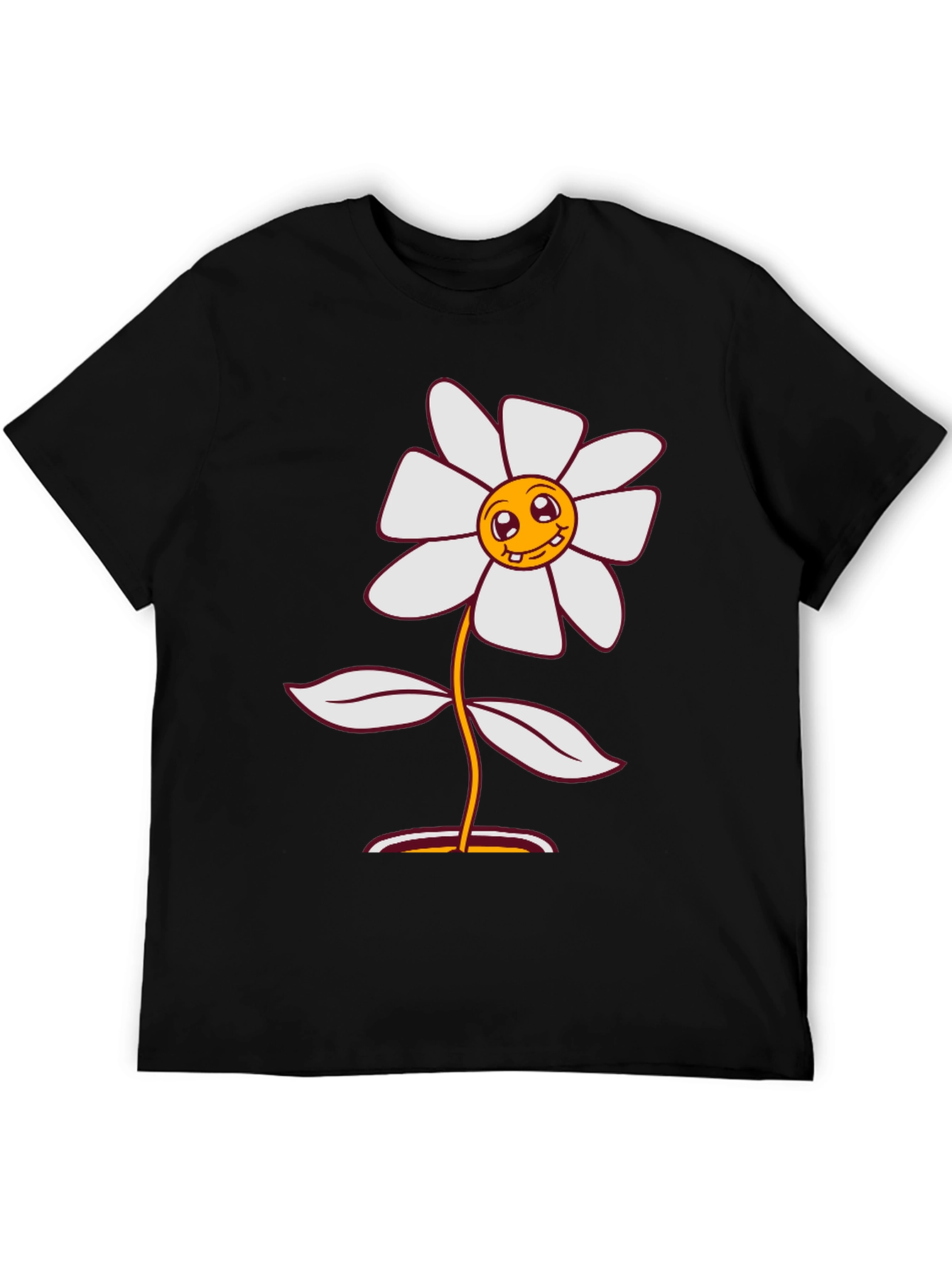 Black Smiley Flower Graphic Tee - Black Cotton Blend view 5