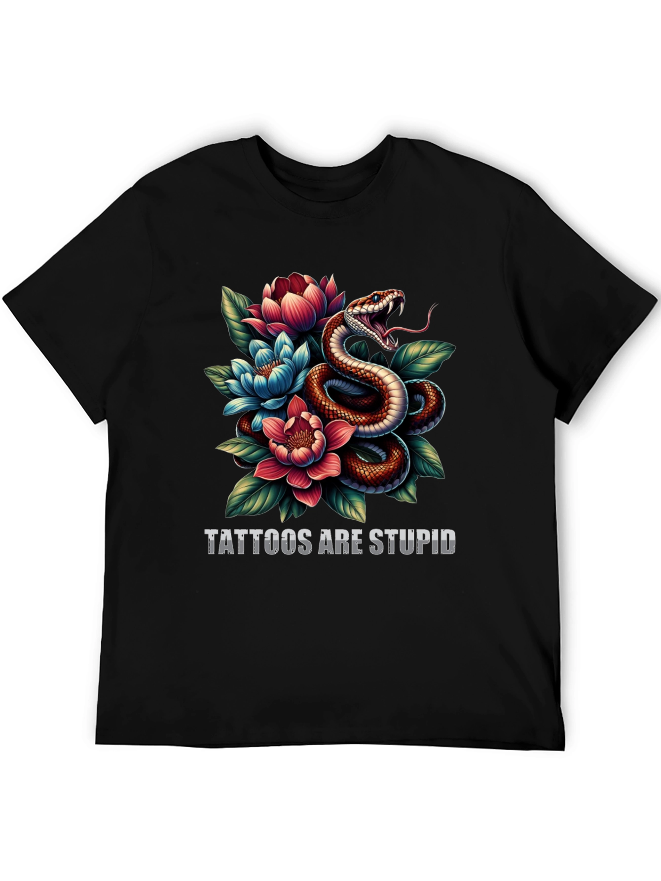 Black Snake & Floral Graphic Tee - Tattoos are Stupid view 5