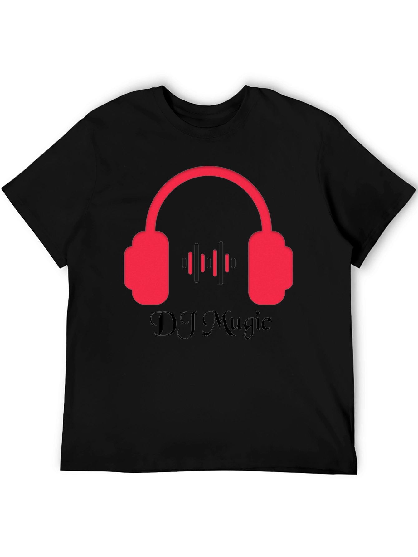 Black DJ Music Black T-Shirt with Headphone Design view 5