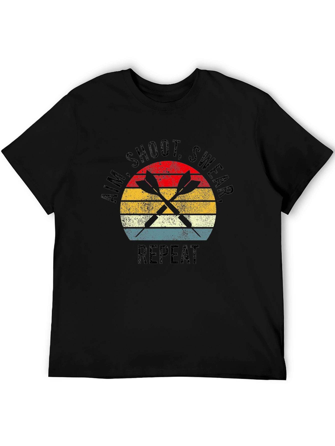 Black Aim Shoot Swear Repeat Darts Graphic T-Shirt view 5