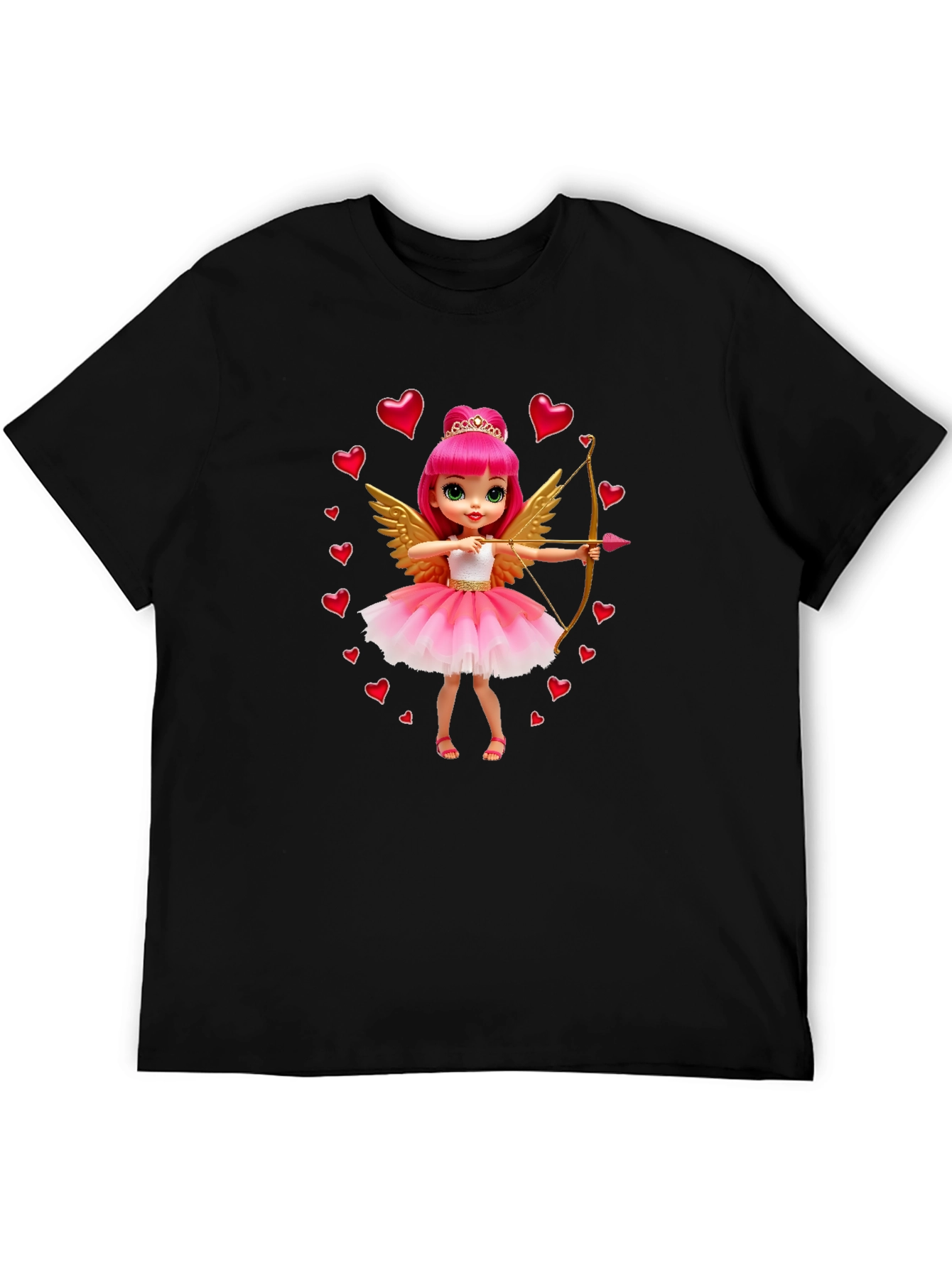Black Valentine's Day Cupid Doll Graphic Tee - Black view 5