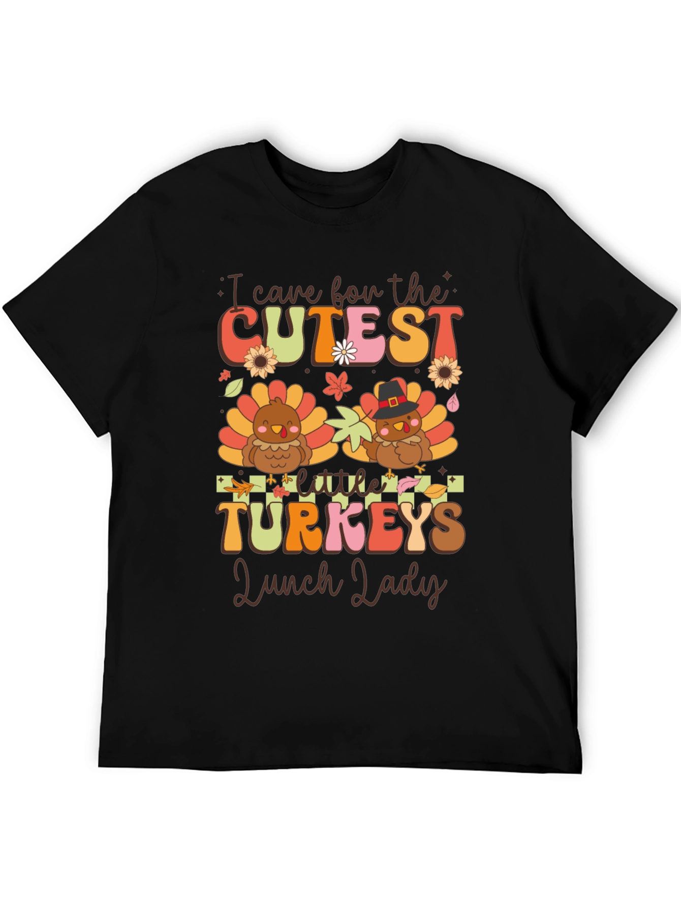 Black Cutest Little Turkeys Lunch Lady T-Shirt view 5