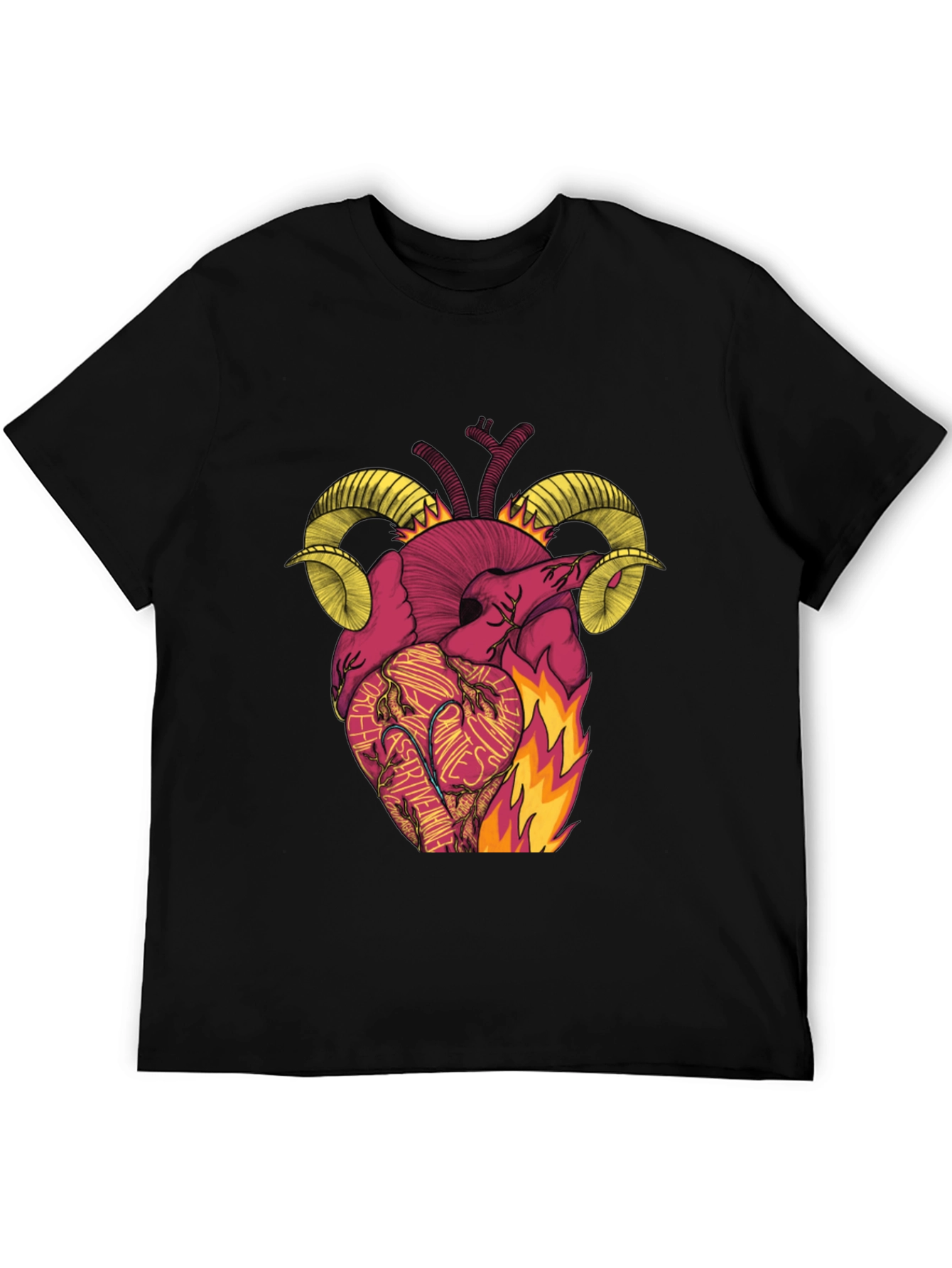 Black Fiery Heart Ram Horn Graphic Tee view 5