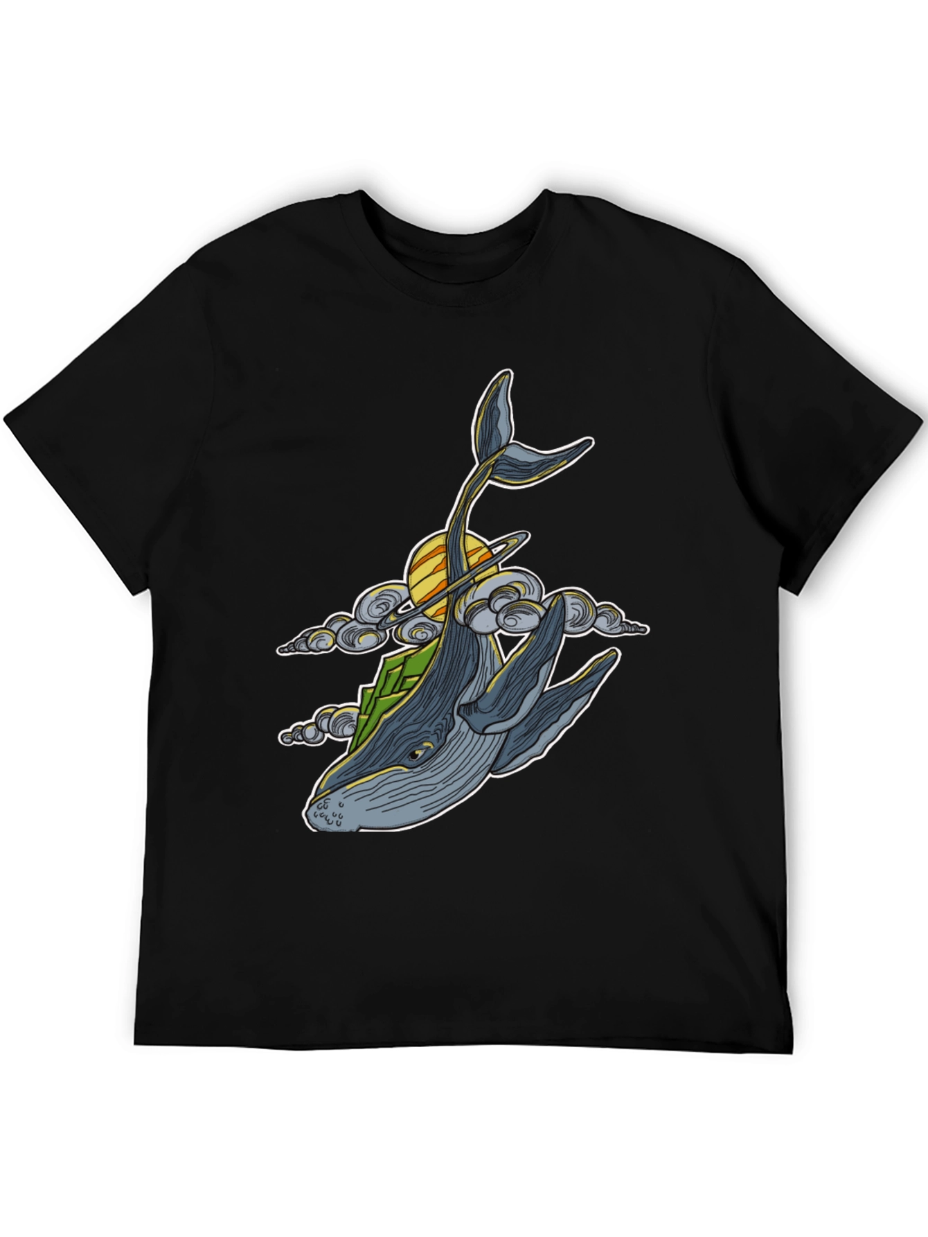Black Whimsical Whale T-Shirt - Celestial Ocean Design view 5