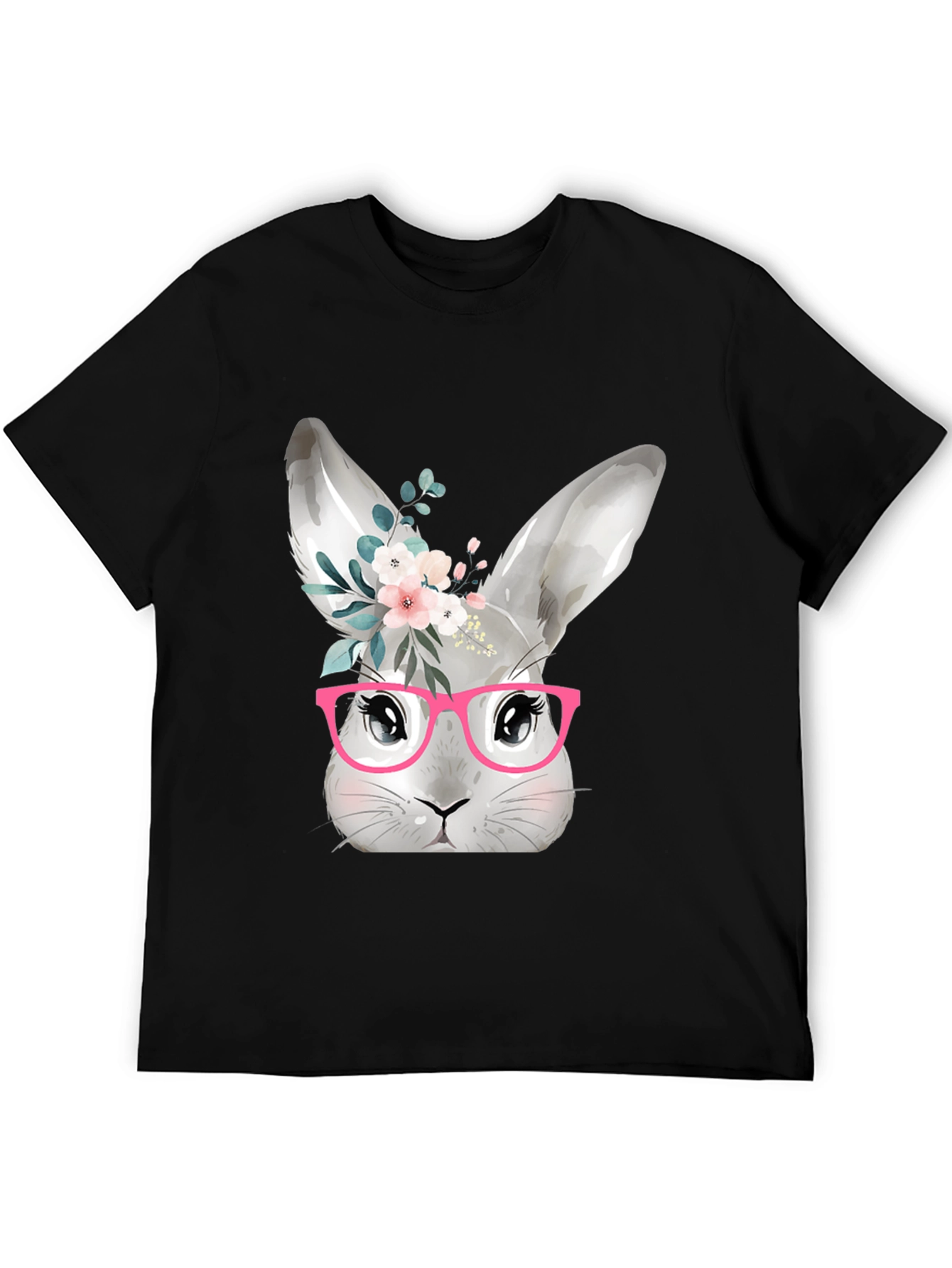 Black Cute Bunny with Glasses T-Shirt - Black view 5