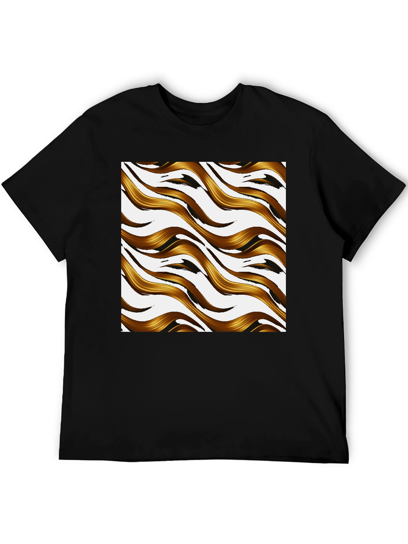 Black Golden Waves Graphic Print Black T-Shirt view 5