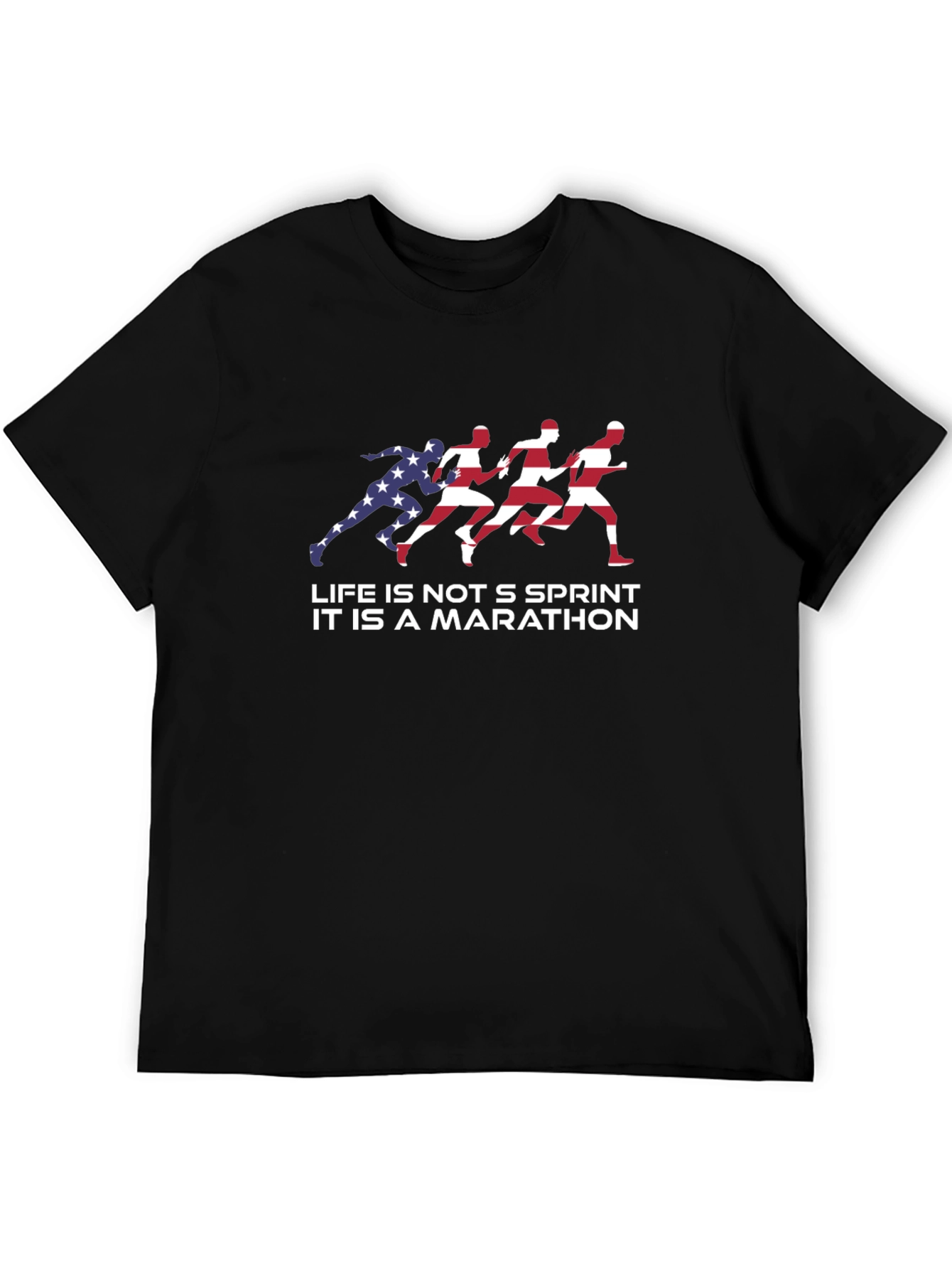 Black Motivational Marathon Runner USA Flag T-Shirt view 5