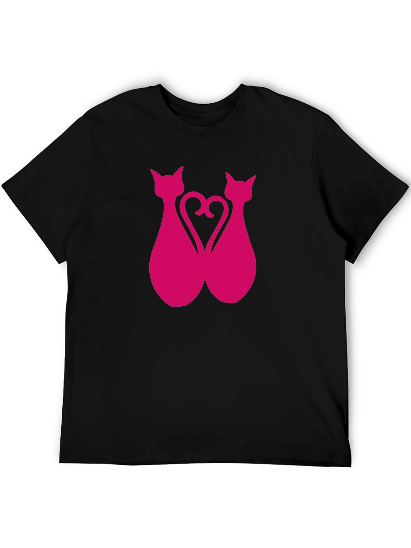 Black Pink Cat Silhouette Heart Graphic Tee view 5